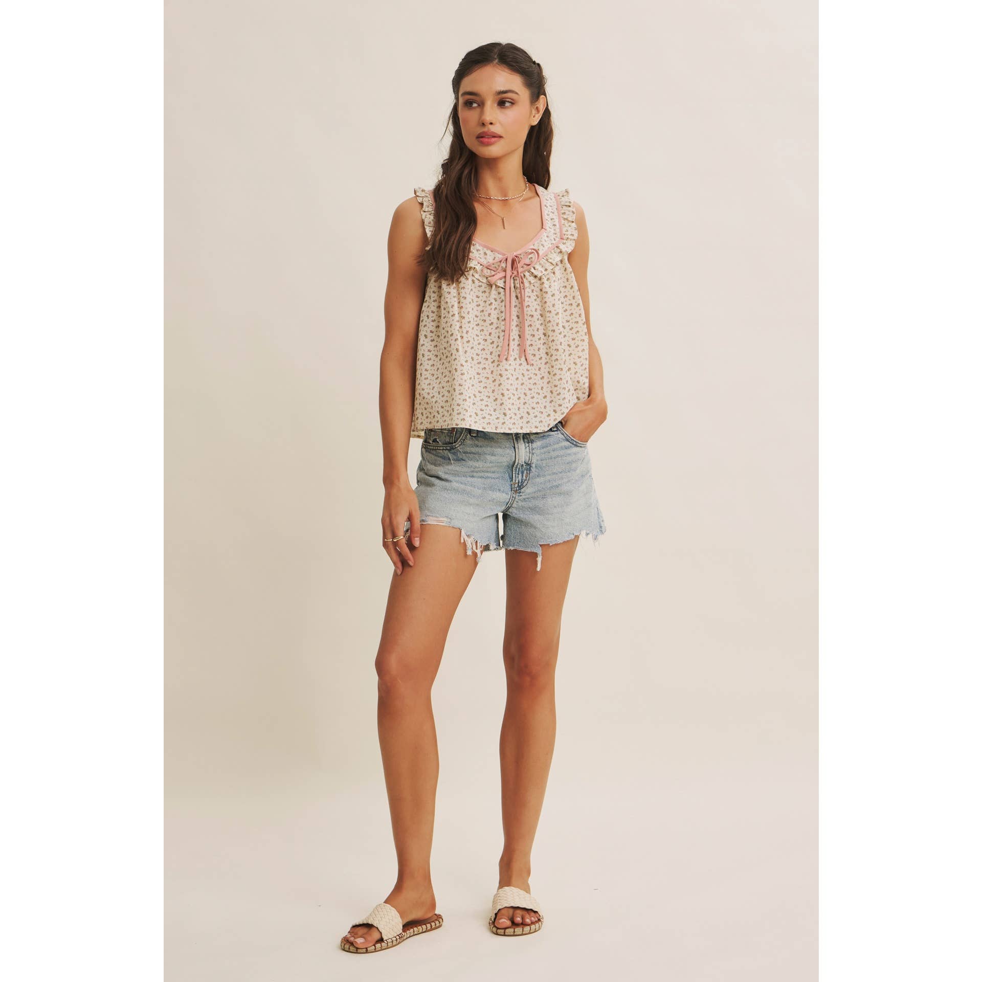 Mira Antique Floral Ruffle Tank