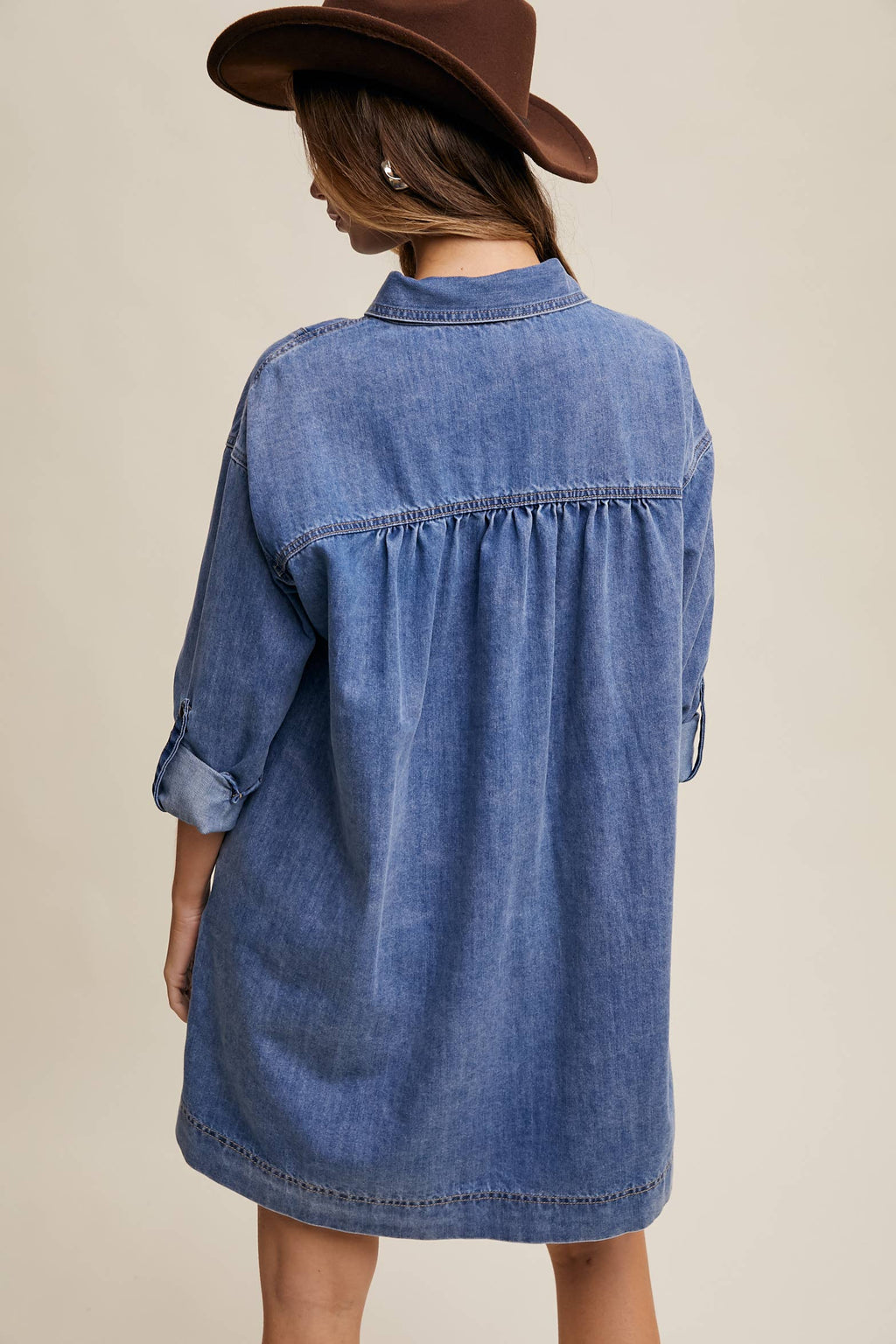 Denim Heart-Pocket Shirt Dress