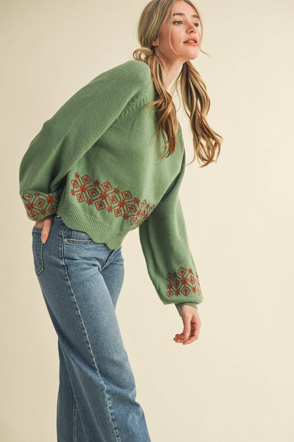 Quinn Scalloped Mock Neck Sweater