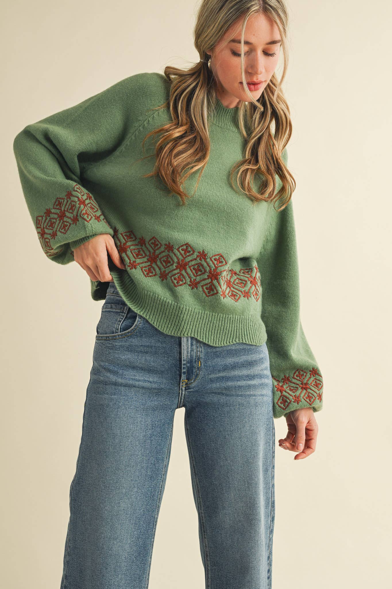 Quinn Scalloped Mock Neck Sweater