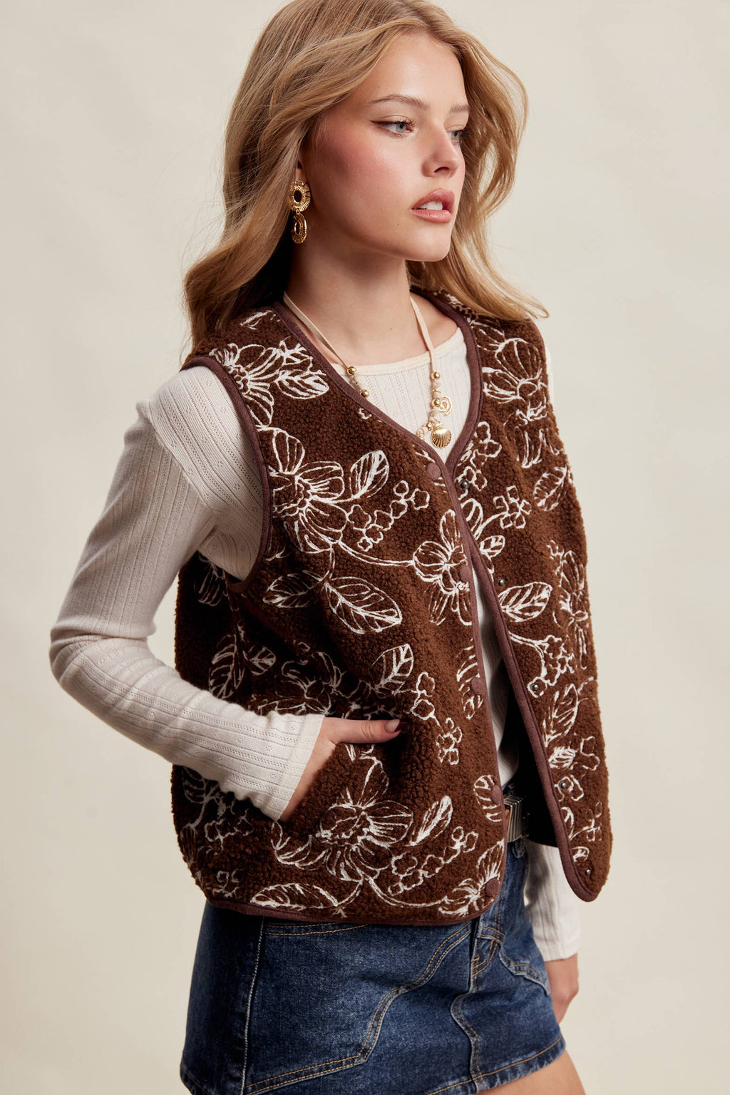 Leighton Floral Sherpa Vest