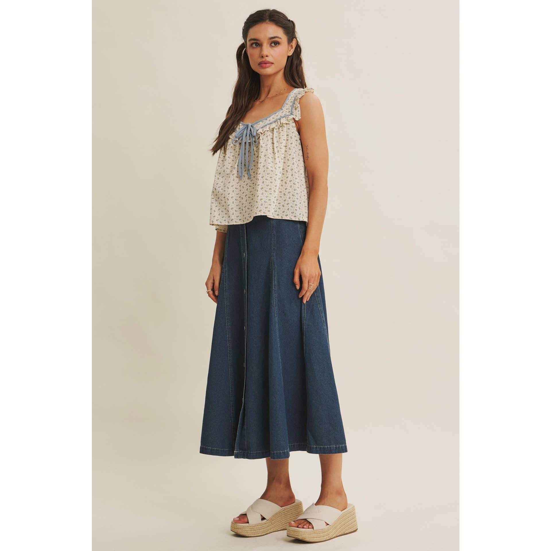 Mira Antique Floral Ruffle Tank