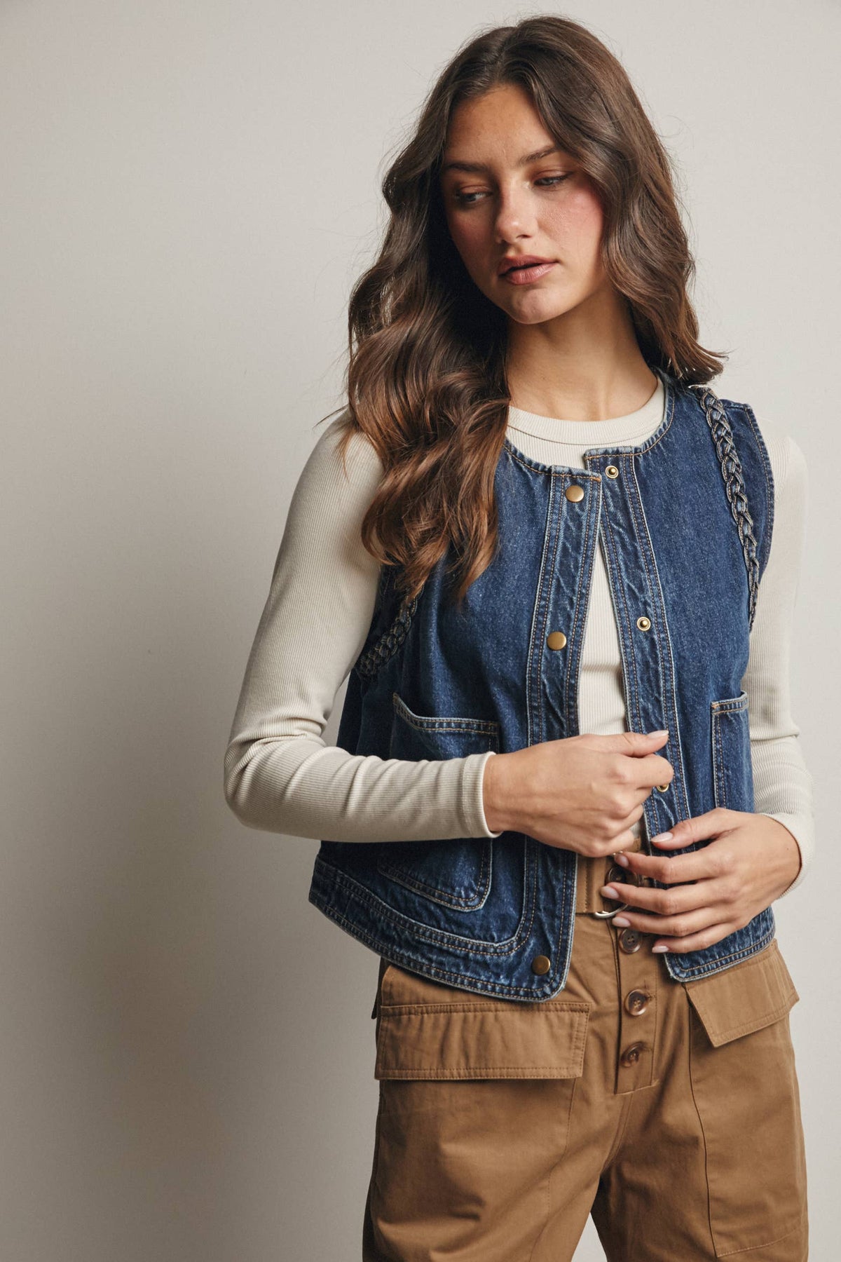 Frances Braided Denim Vest