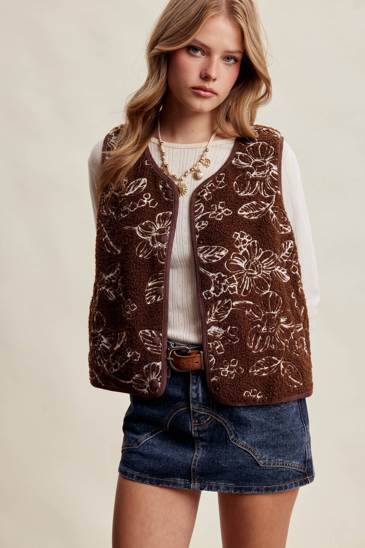 Leighton Floral Sherpa Vest