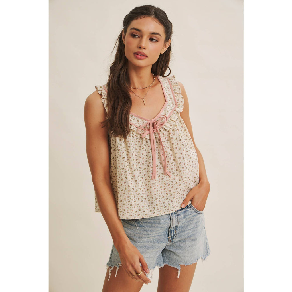 Mira Antique Floral Ruffle Tank