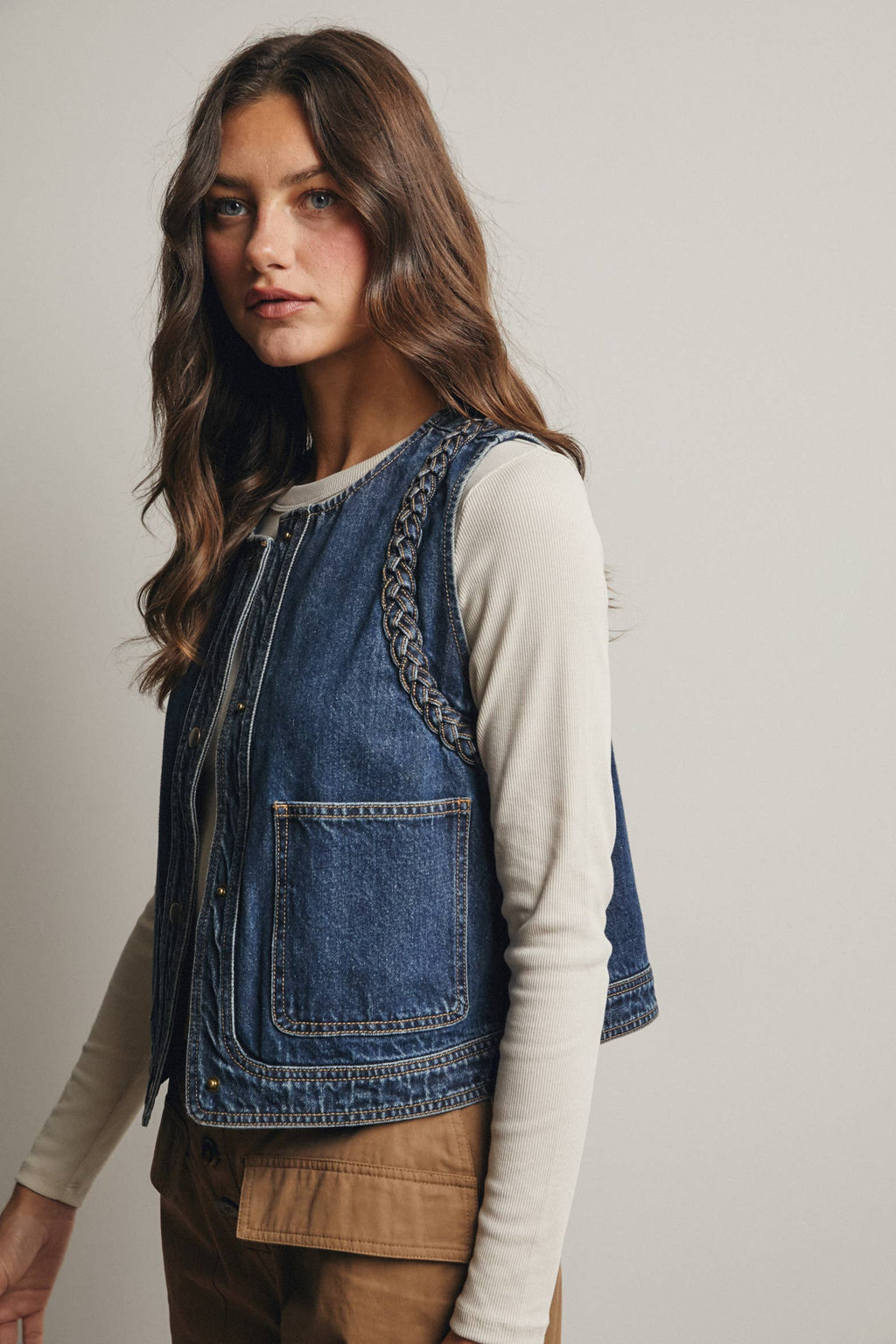 Frances Braided Denim Vest