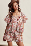 Paisley Lace-Trim Shorts Set