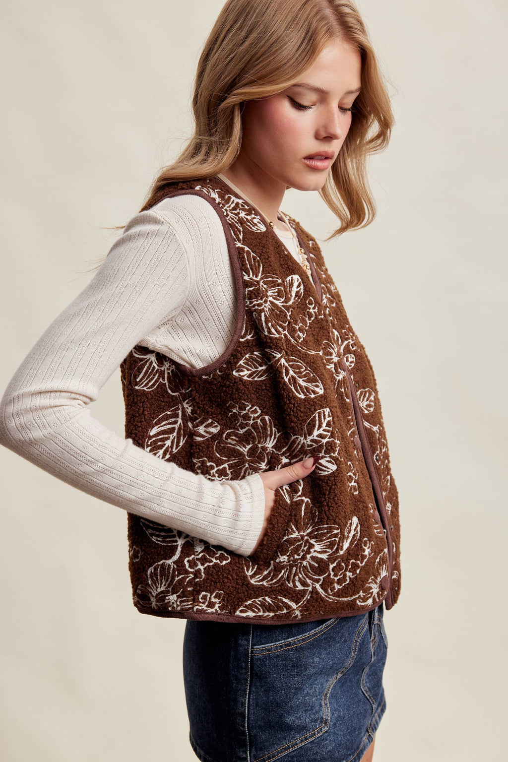 Leighton Floral Sherpa Vest