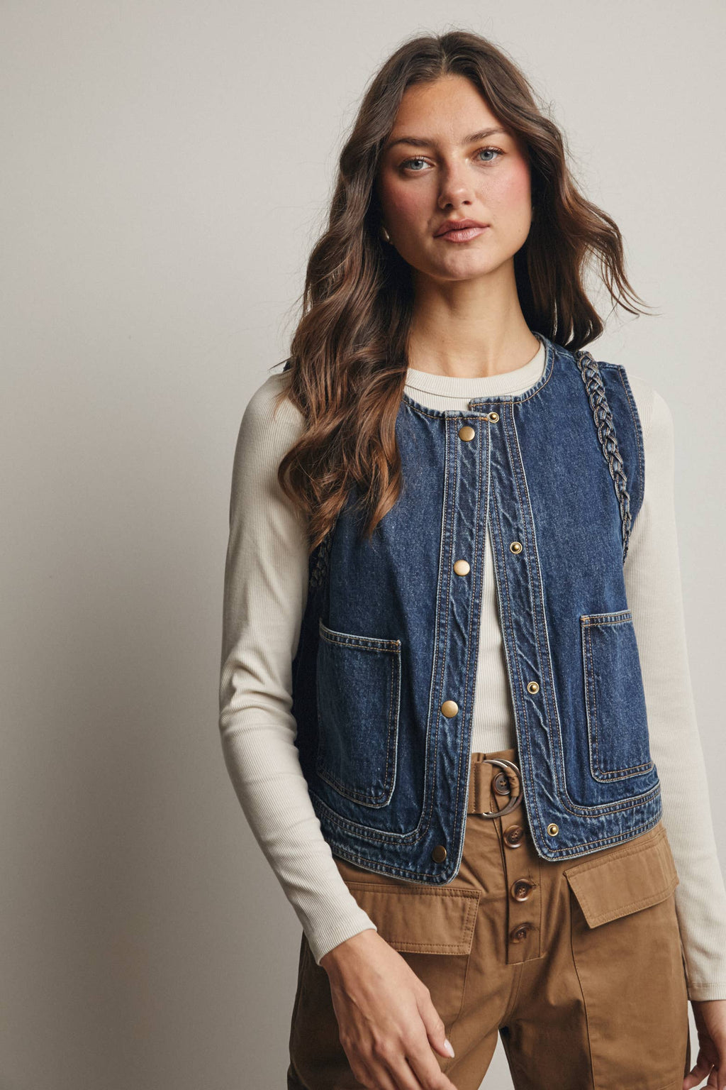Frances Braided Denim Vest