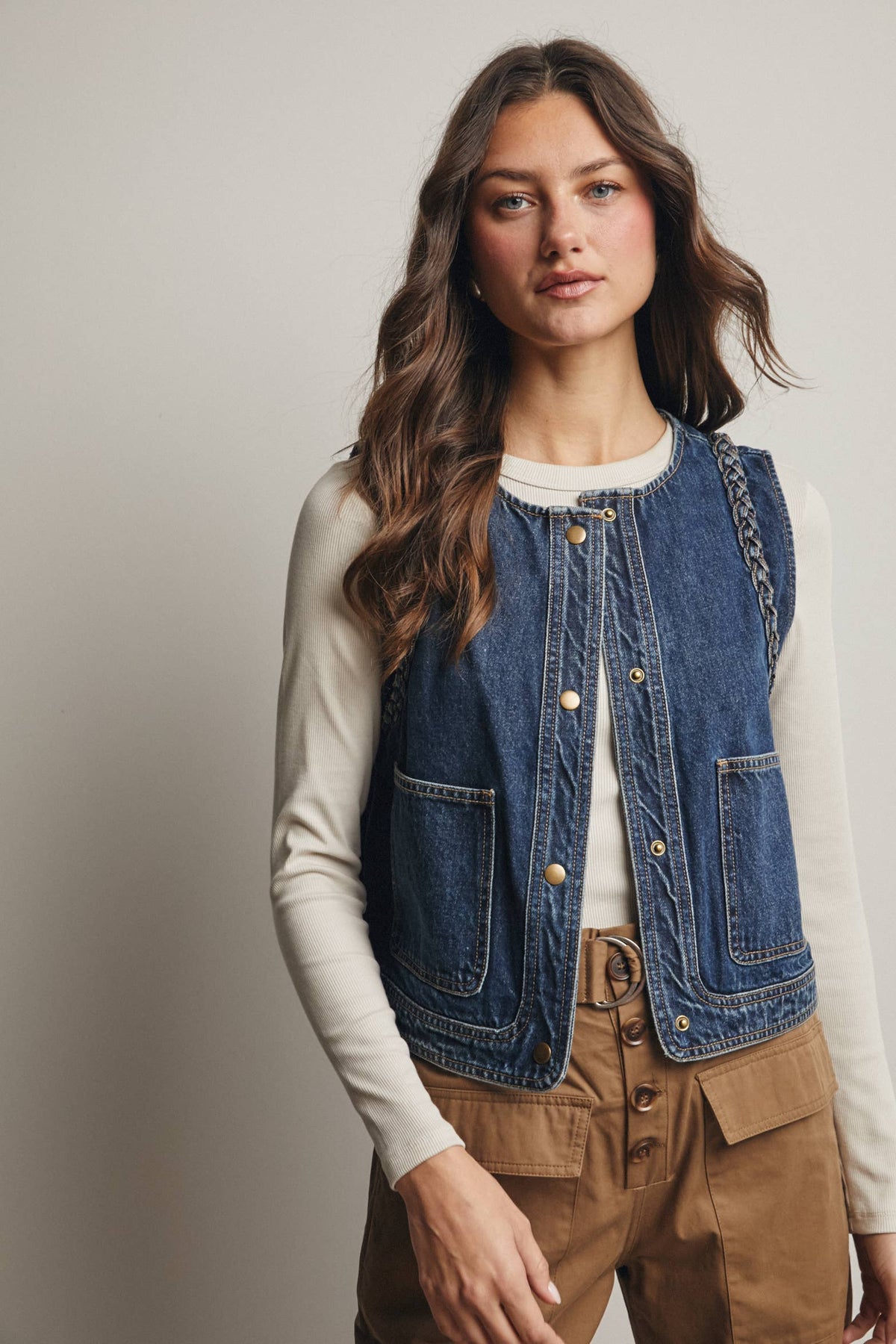 Frances Braided Denim Vest