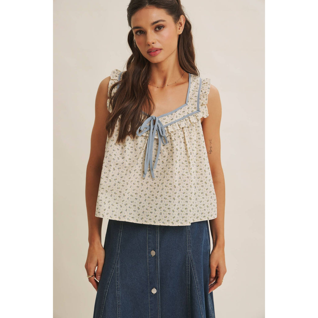 Mira Antique Floral Ruffle Tank