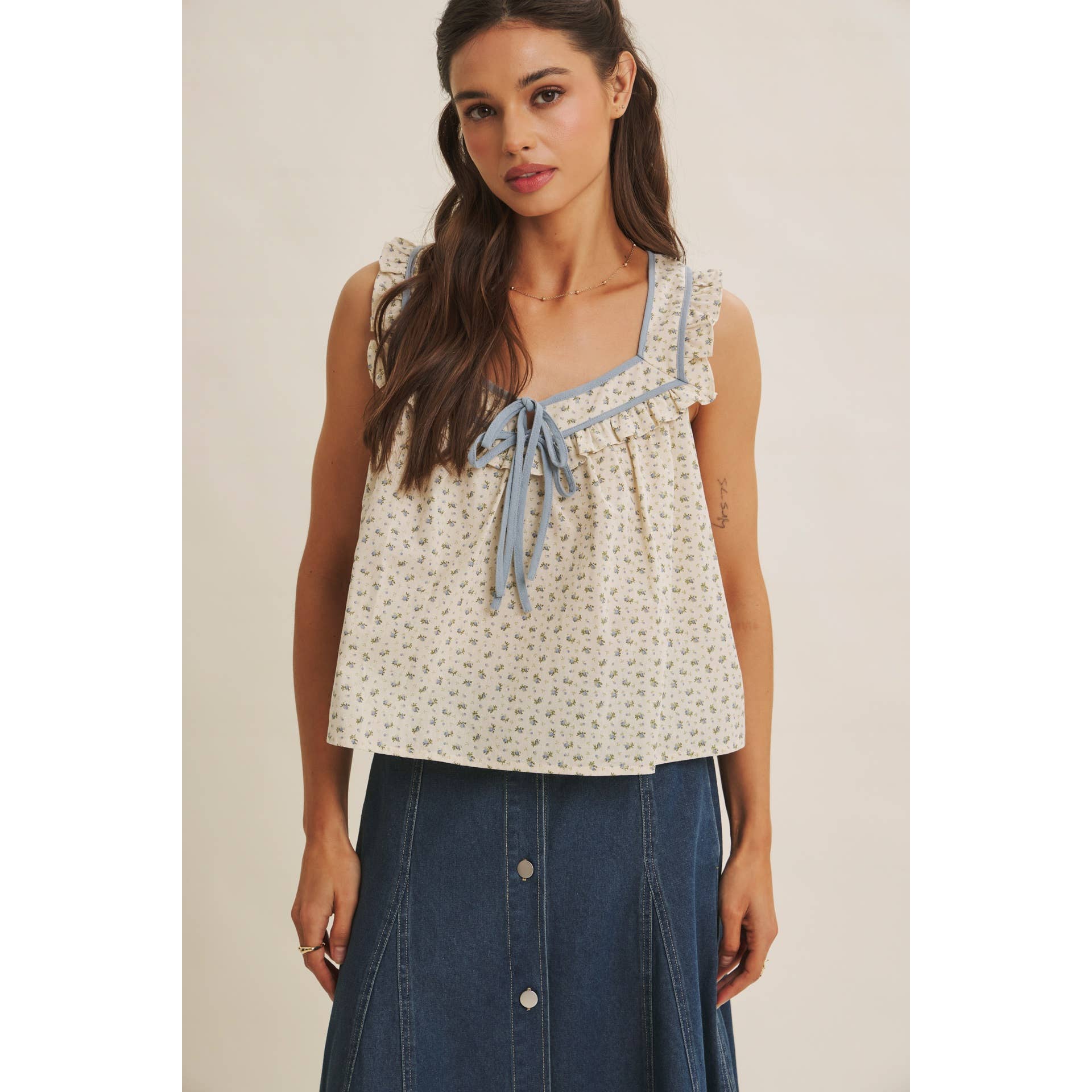 Mira Antique Floral Ruffle Tank