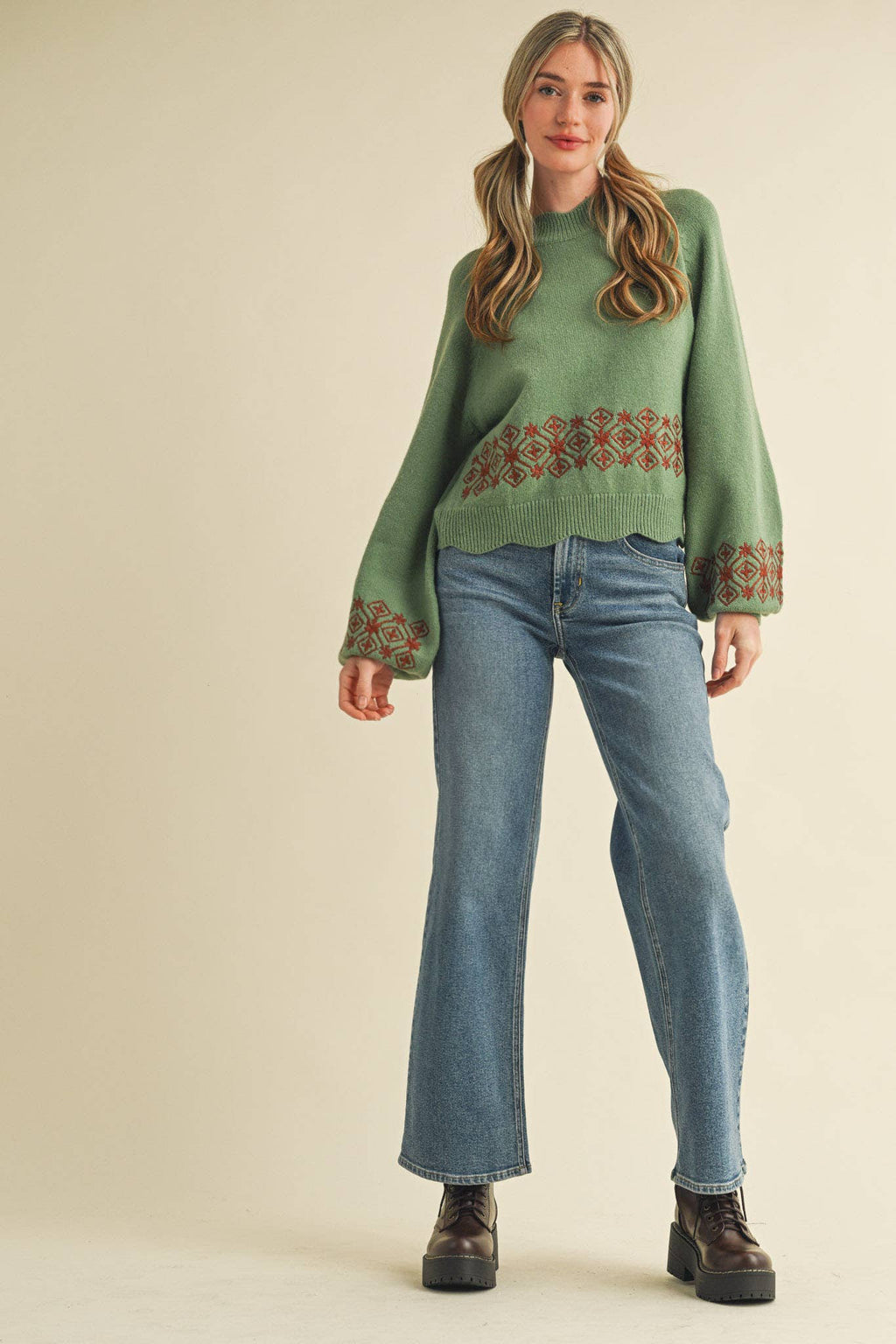 Quinn Scalloped Mock Neck Sweater