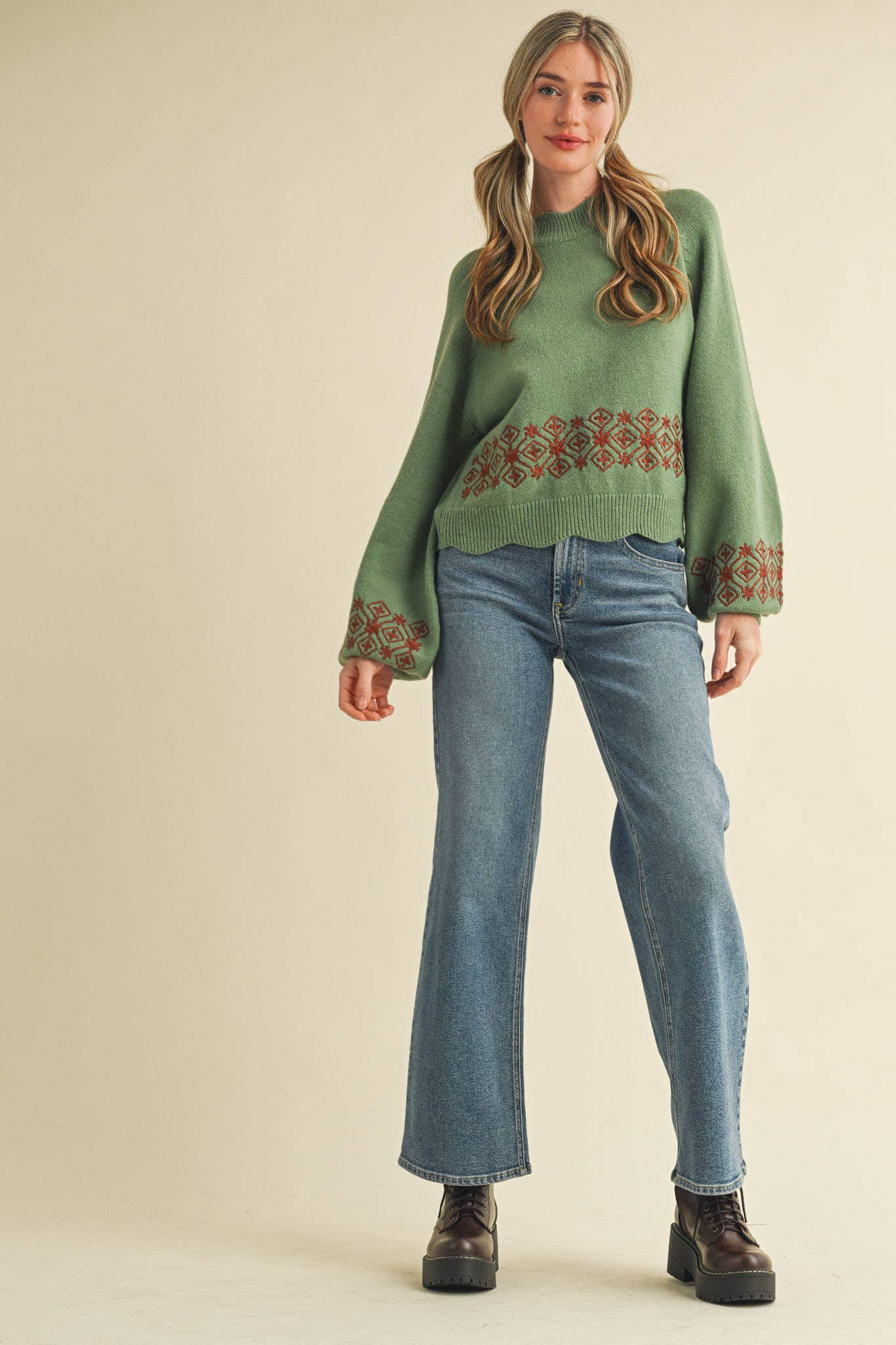 Quinn Scalloped Mock Neck Sweater