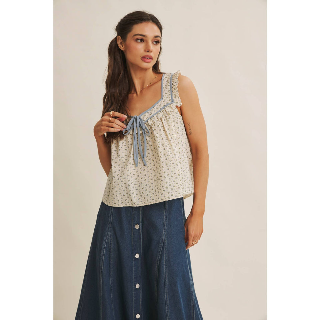 Mira Antique Floral Ruffle Tank