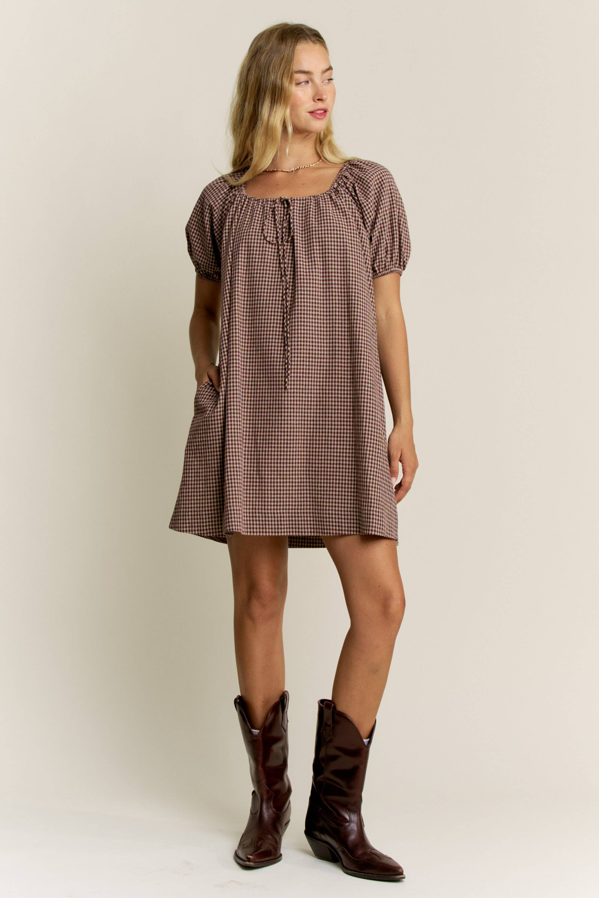Sutton Gingham Puff Sleeve Dress