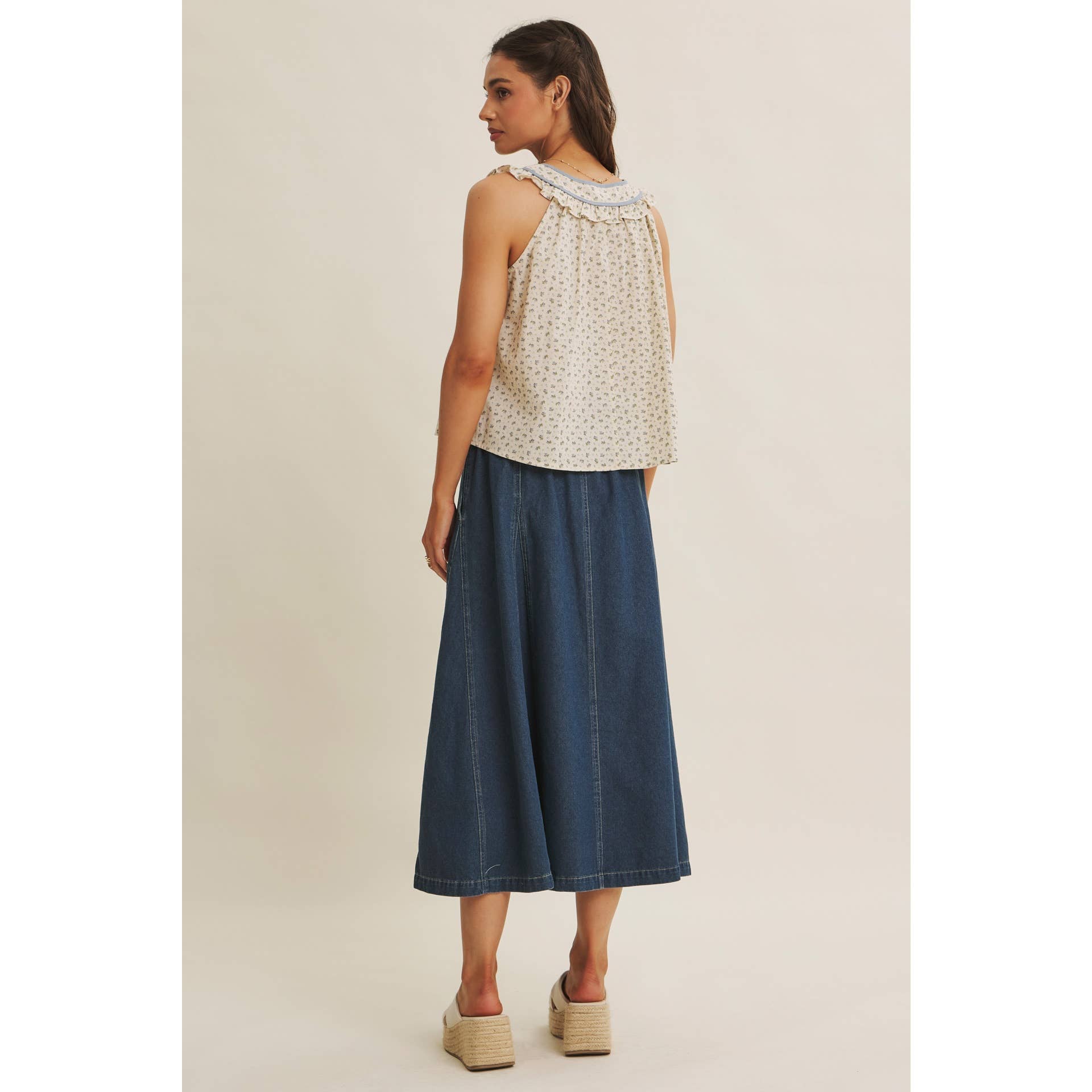 Mira Antique Floral Ruffle Tank