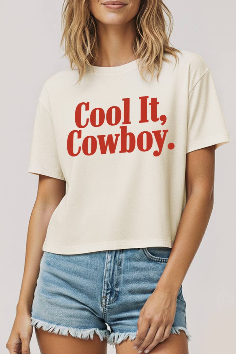 "COOL IT COWBOY" Boxy Crop Top