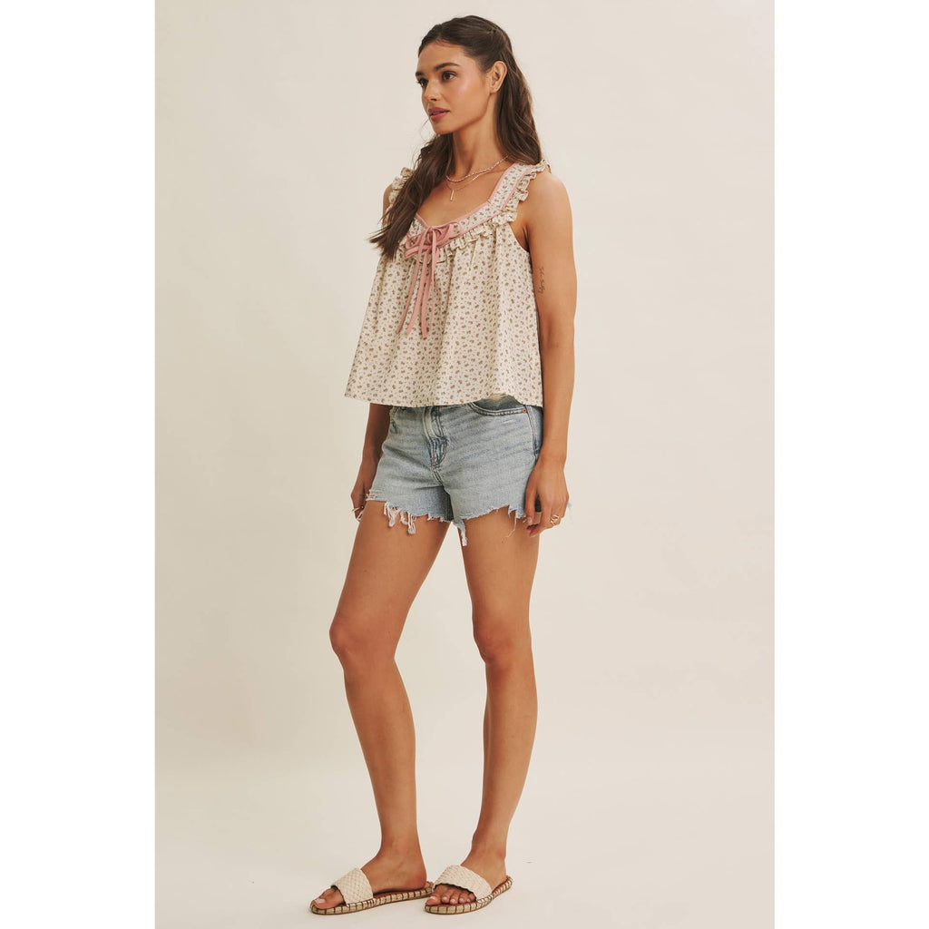 Mira Antique Floral Ruffle Tank
