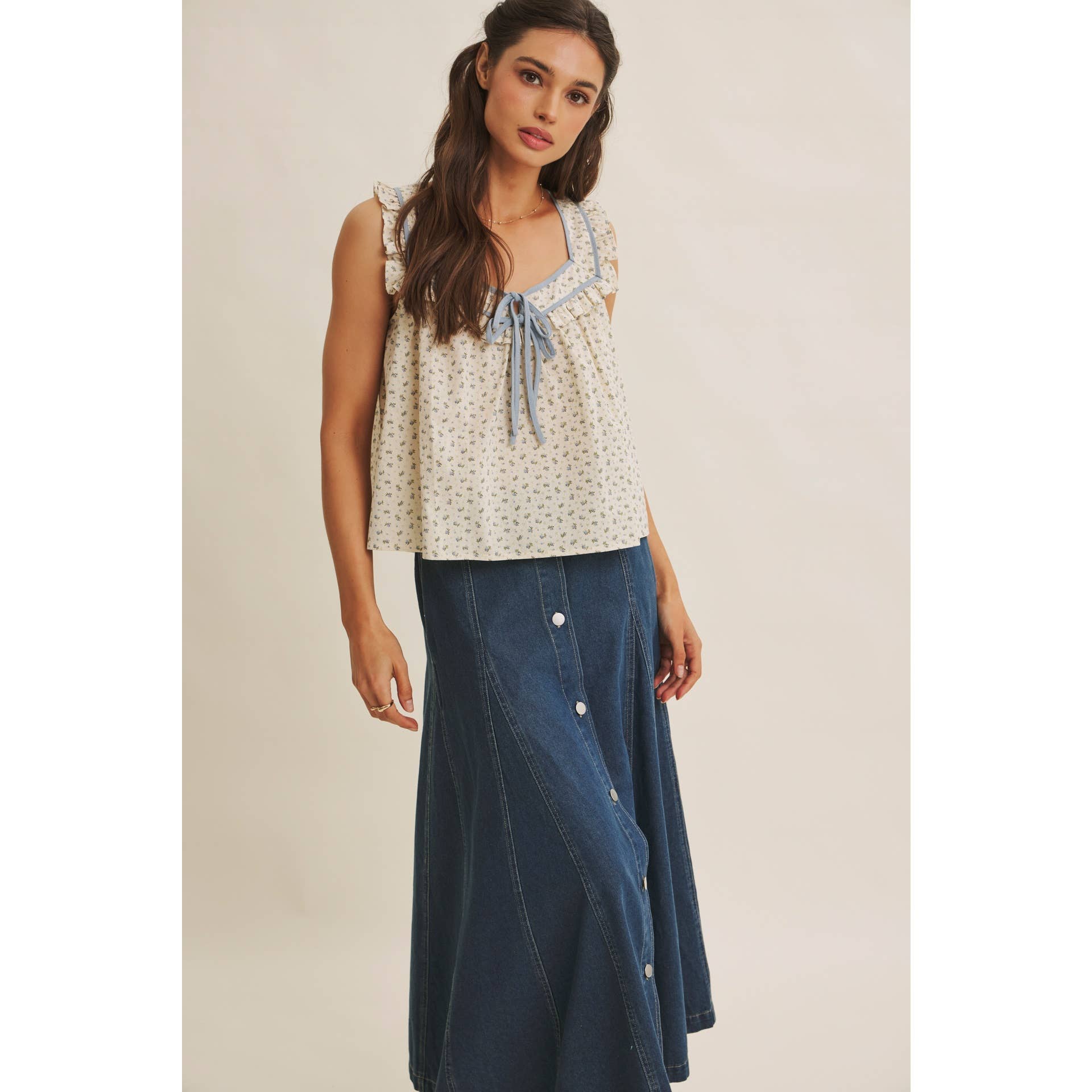 Mira Antique Floral Ruffle Tank