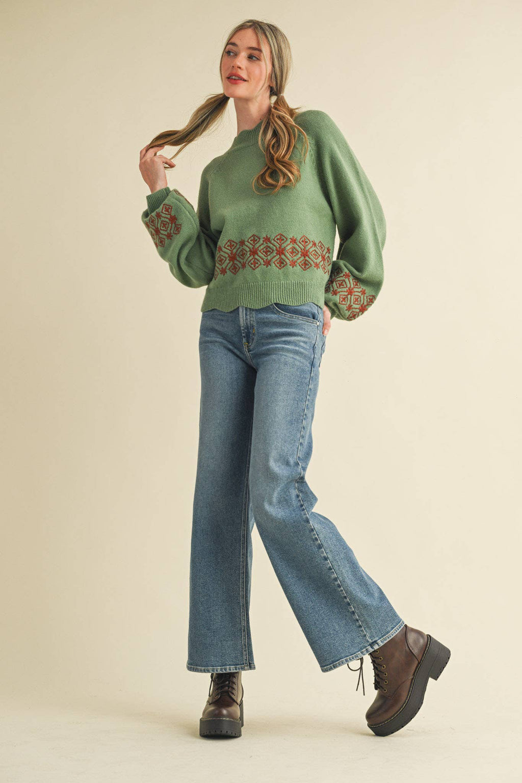 Quinn Scalloped Mock Neck Sweater