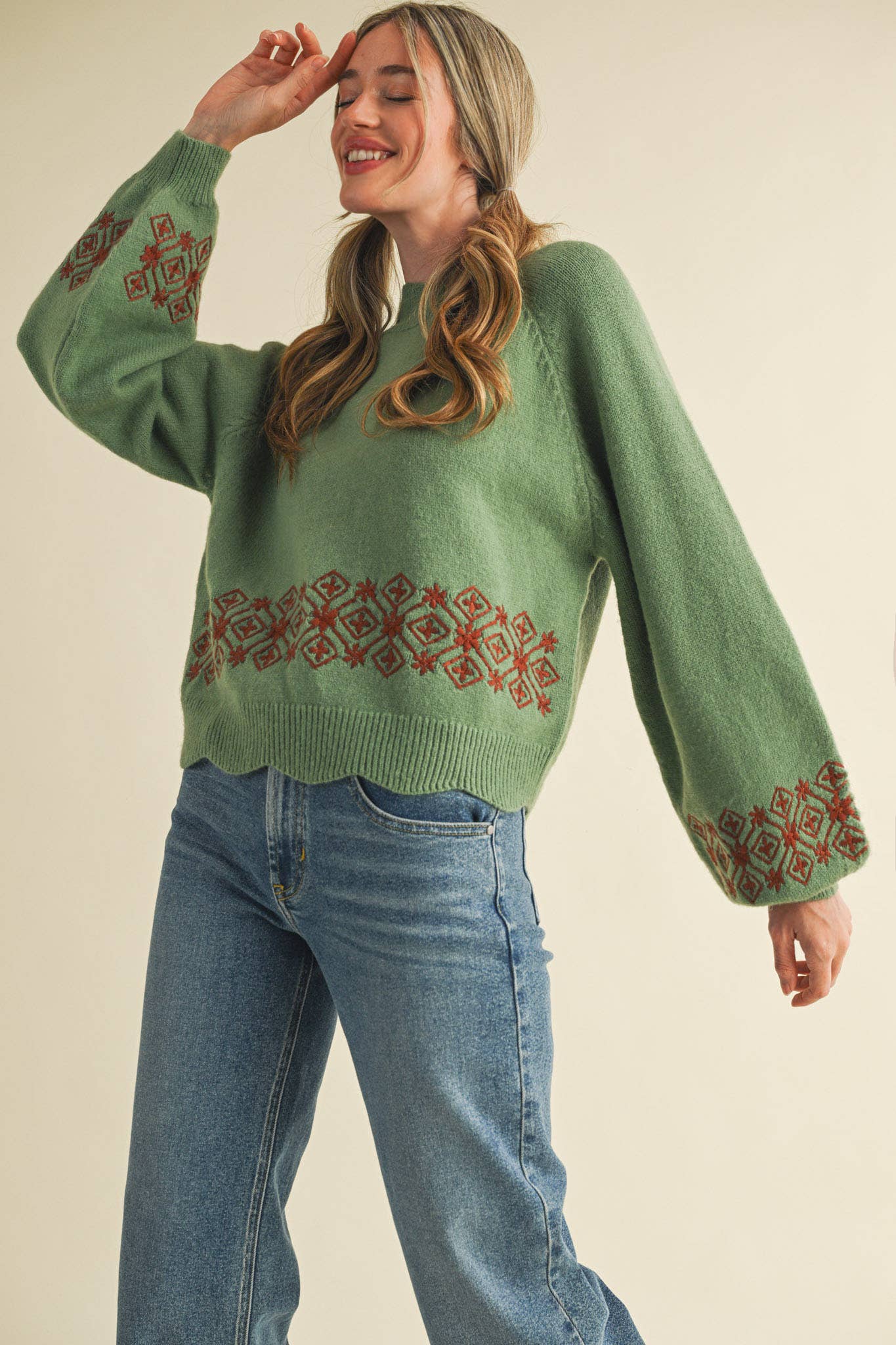 Quinn Scalloped Mock Neck Sweater