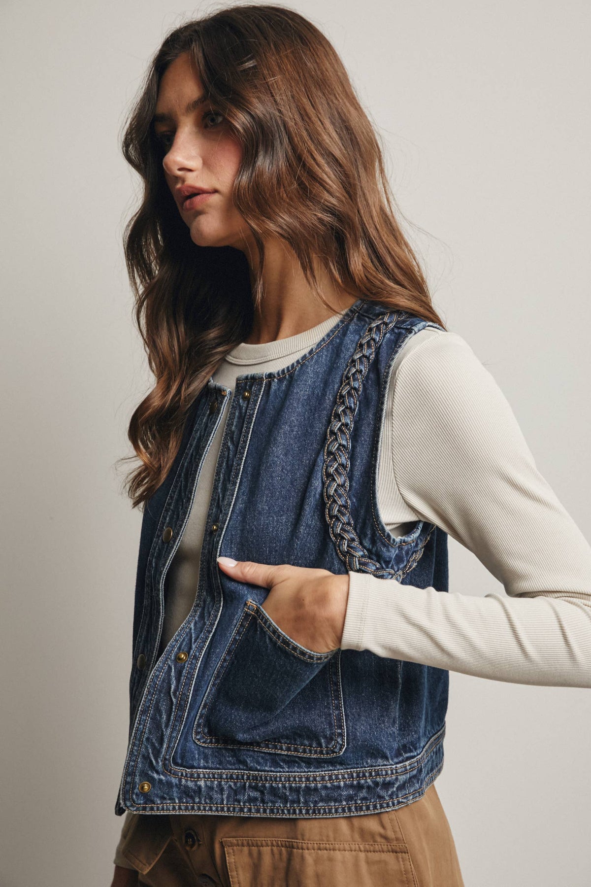 Frances Braided Denim Vest