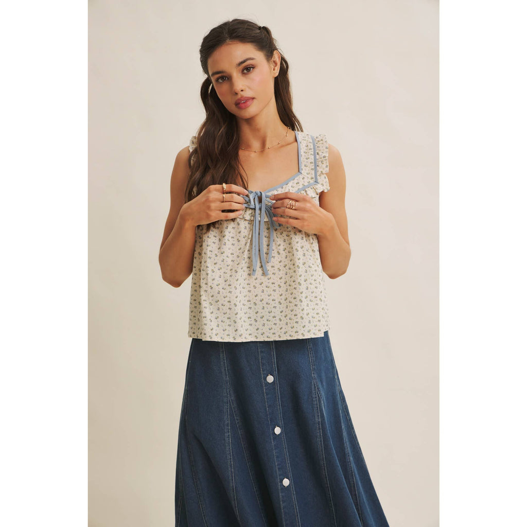 Mira Antique Floral Ruffle Tank