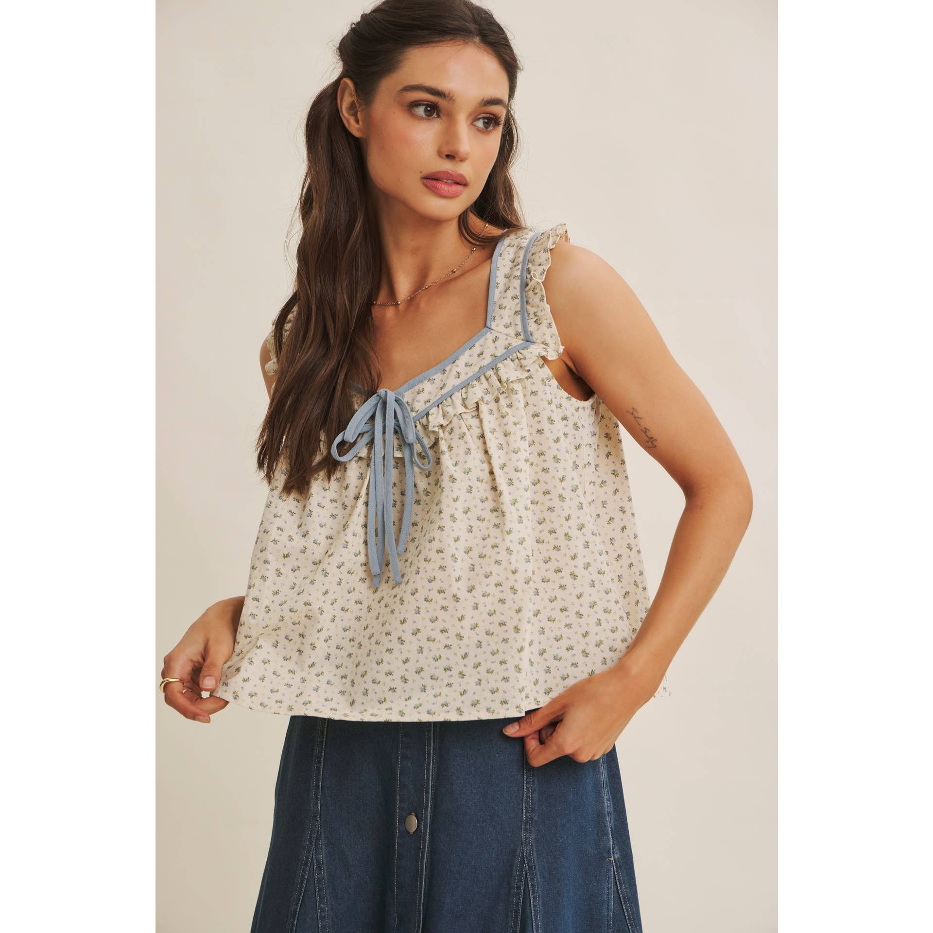 Mira Antique Floral Ruffle Tank