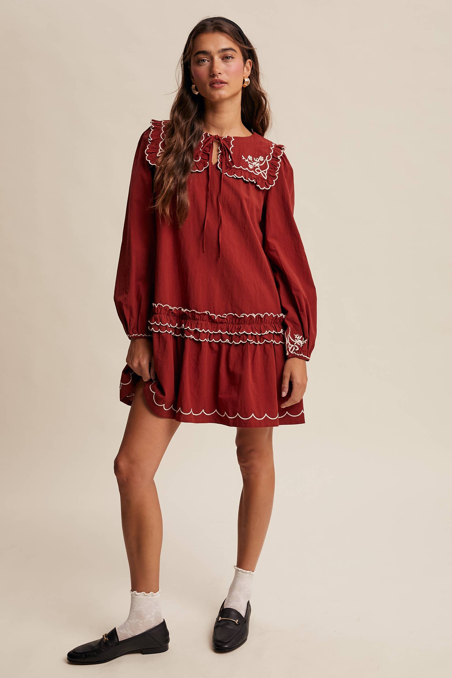 Rita Embroidered Ruffle Dress