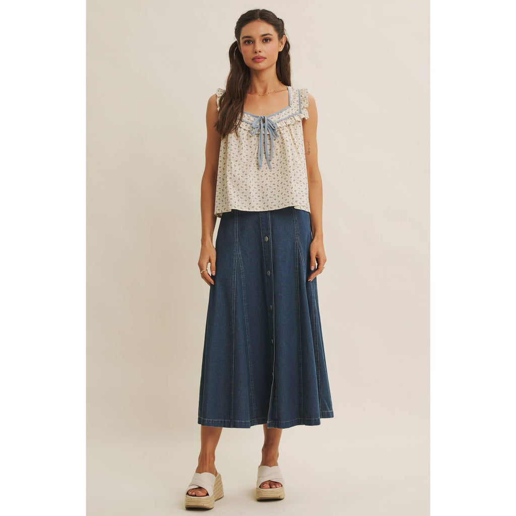 Mira Antique Floral Ruffle Tank