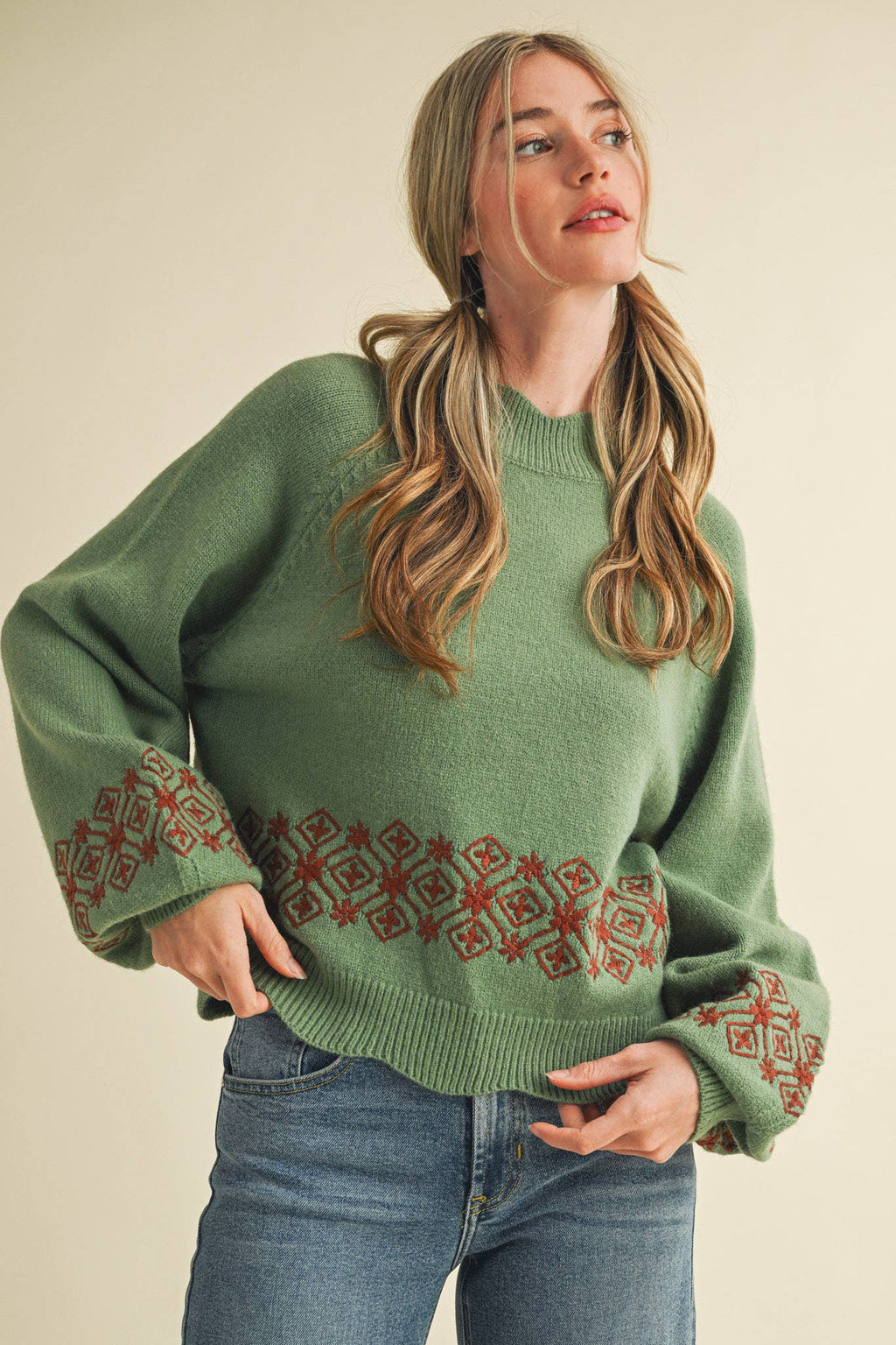 Quinn Scalloped Mock Neck Sweater