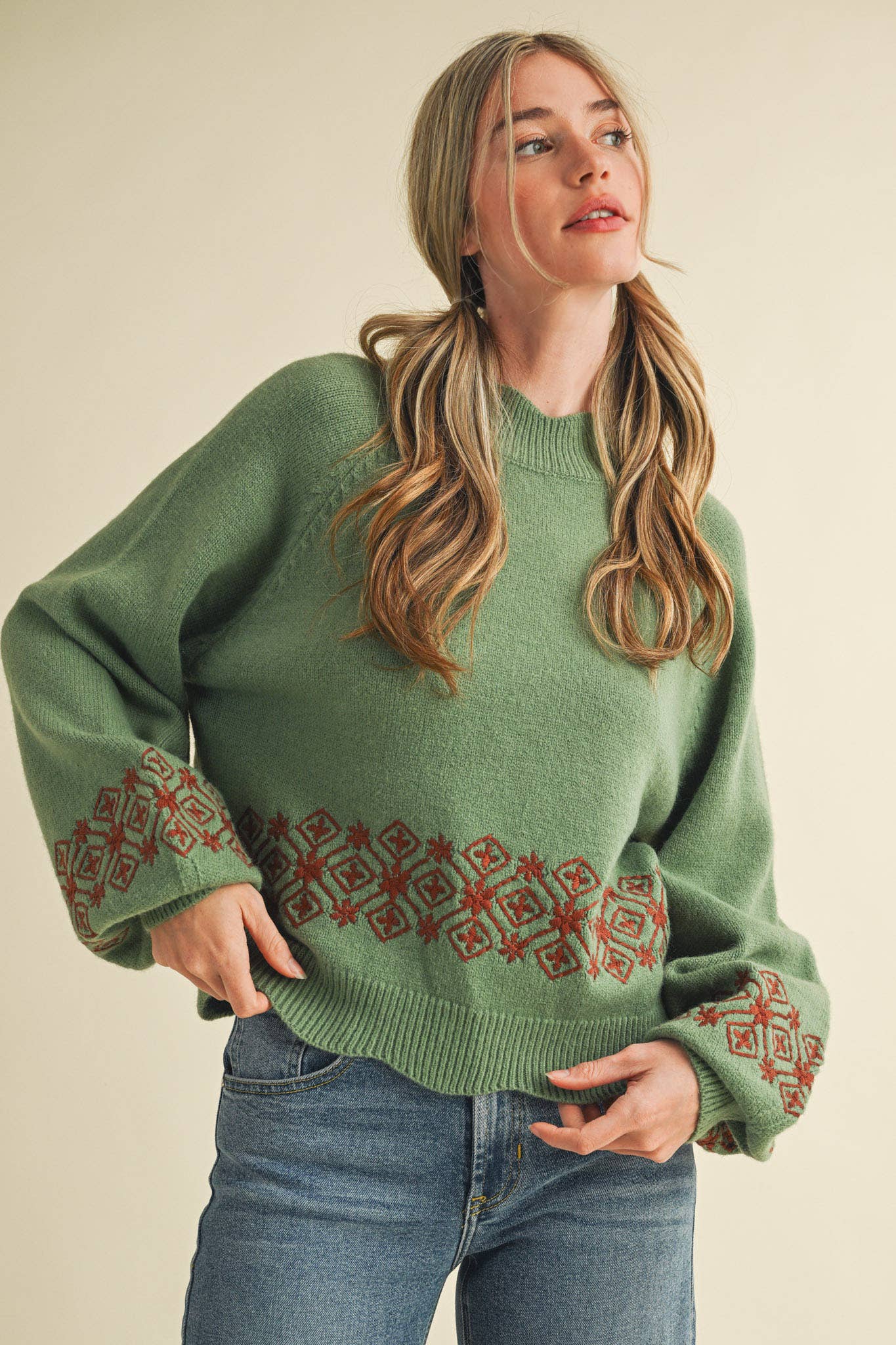 Quinn Scalloped Mock Neck Sweater