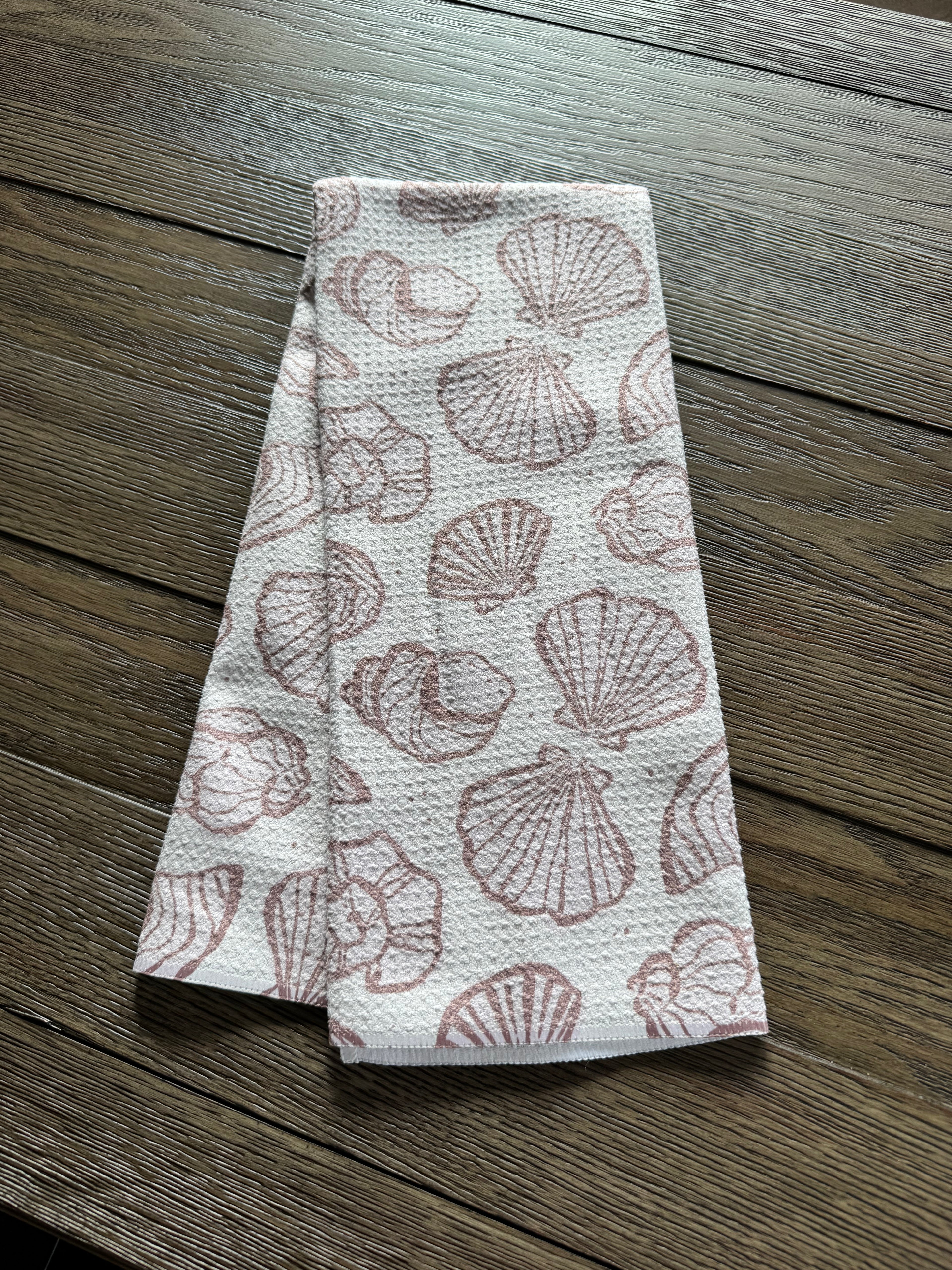 Retro Coastal Seashells in Neutral Tea Towel