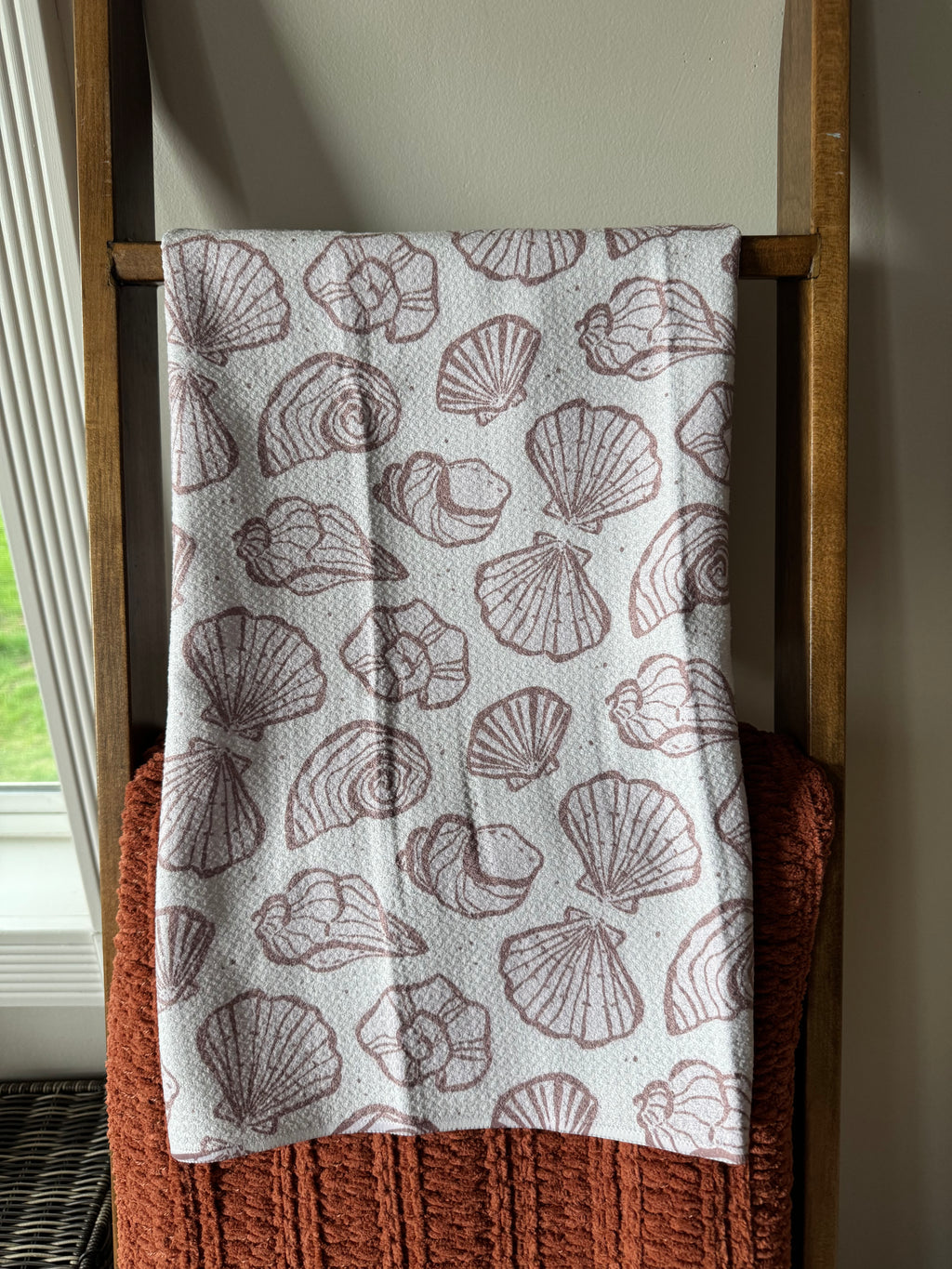 Retro Coastal Seashells in Neutral Tea Towel