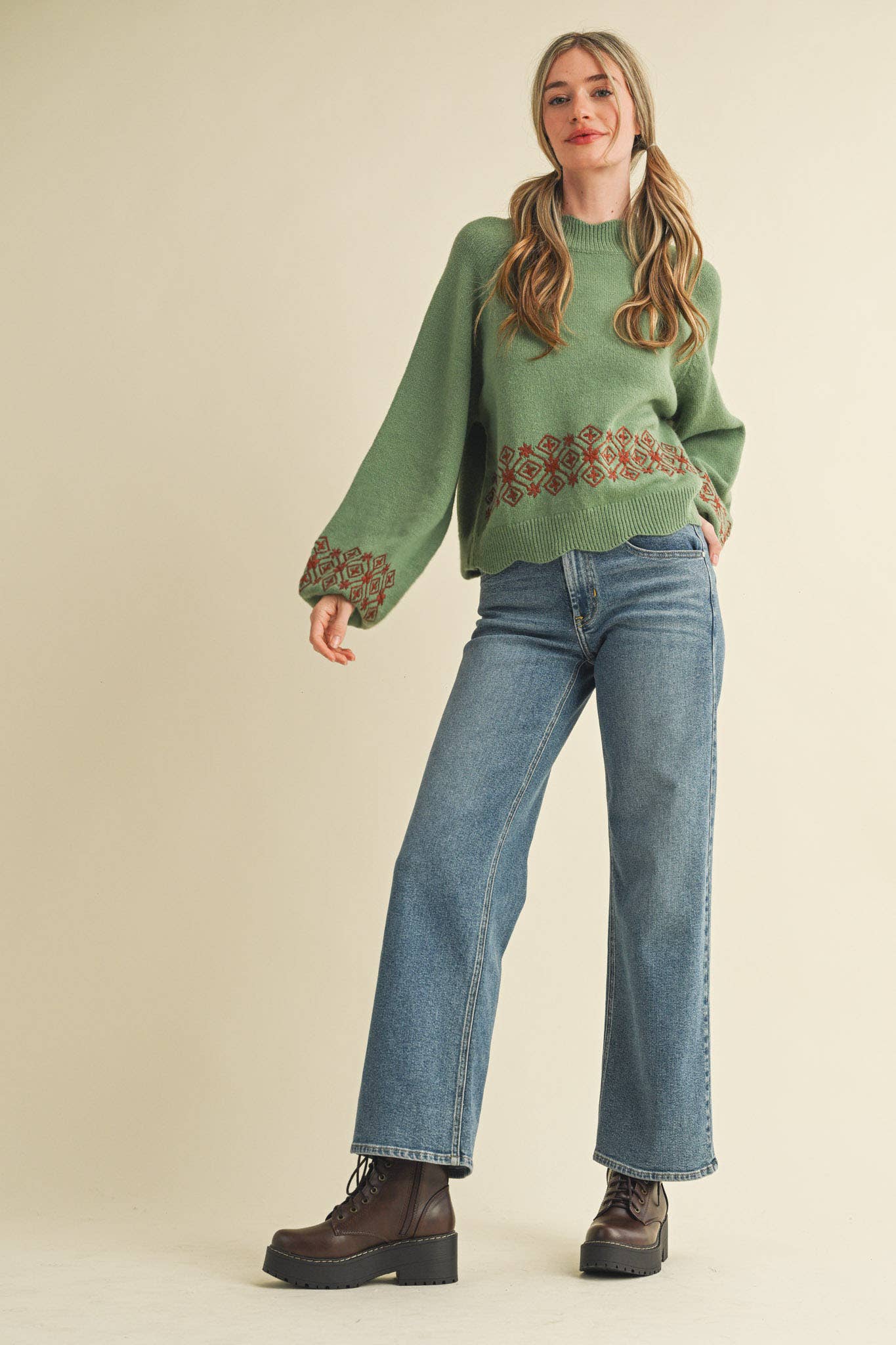 Quinn Scalloped Mock Neck Sweater