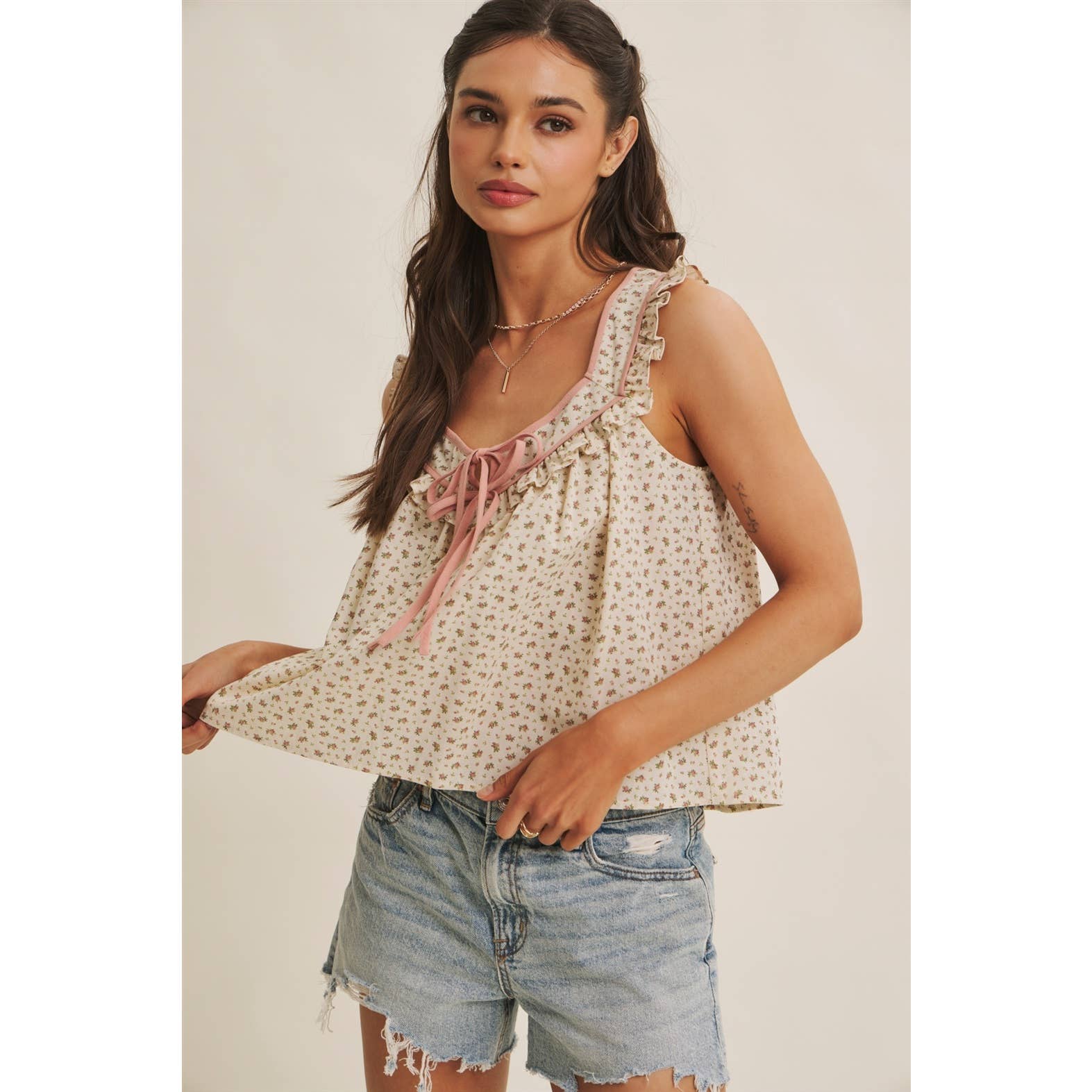 Mira Antique Floral Ruffle Tank