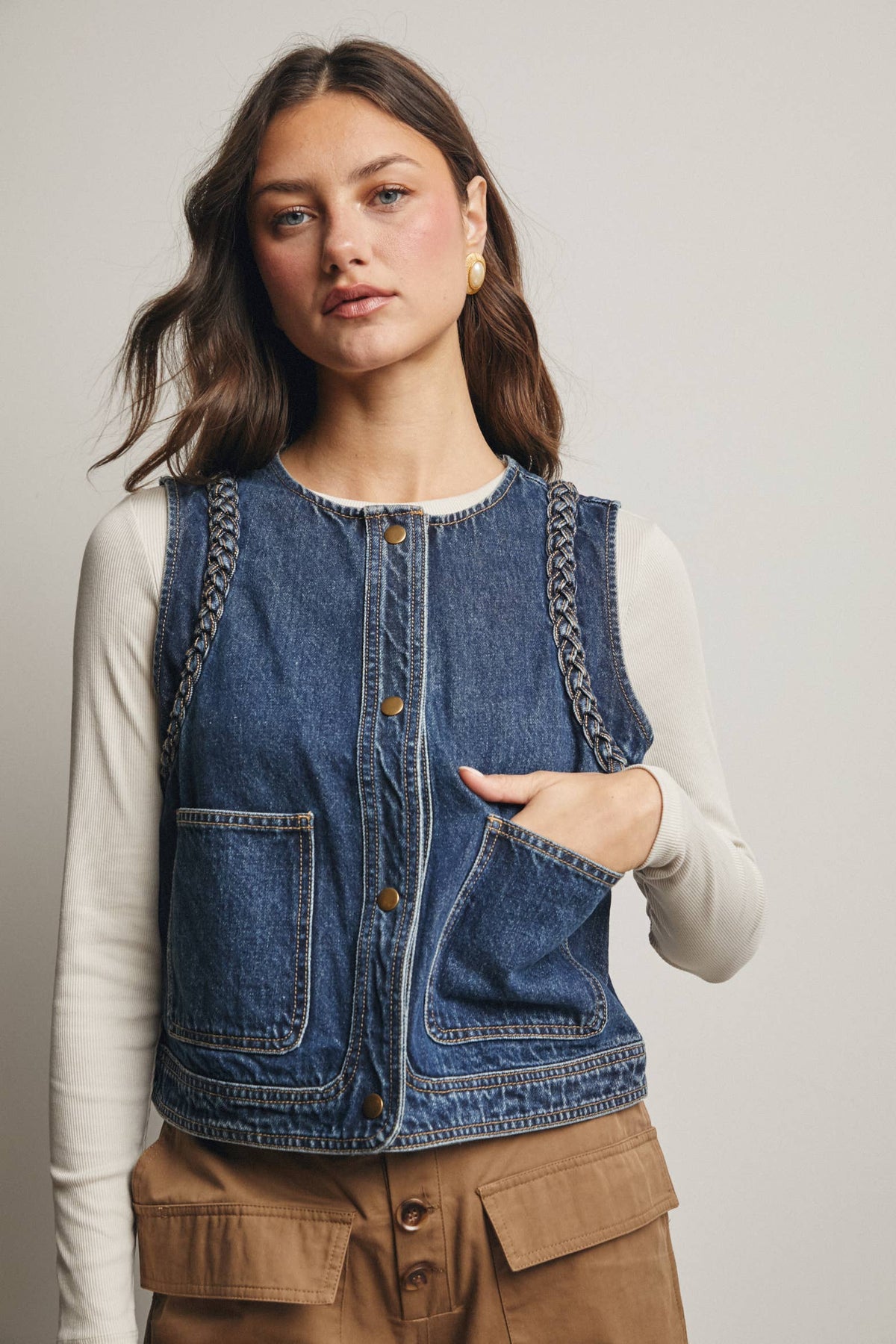 Frances Braided Denim Vest