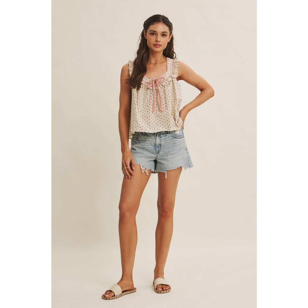 Mira Antique Floral Ruffle Tank