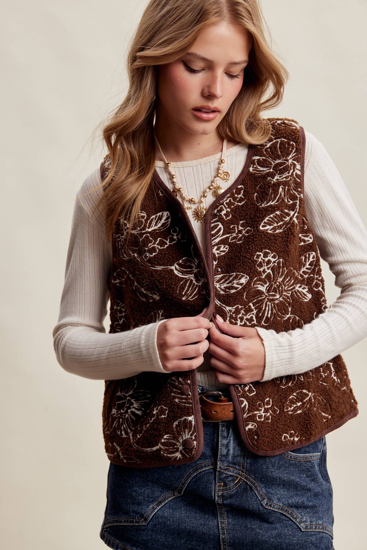Leighton Floral Sherpa Vest