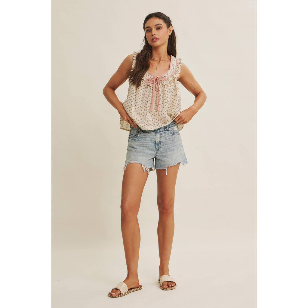 Mira Antique Floral Ruffle Tank