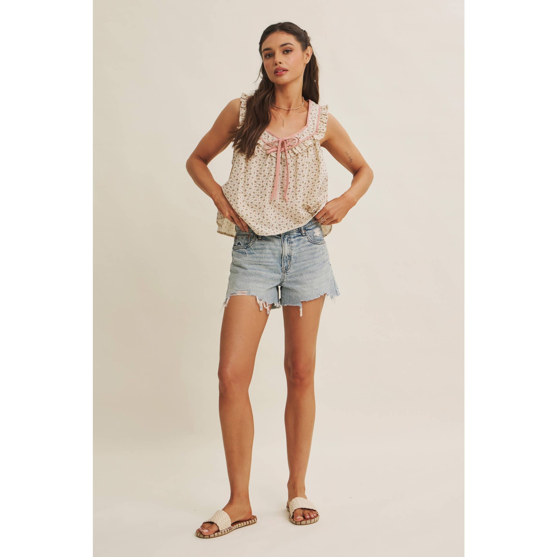 Mira Antique Floral Ruffle Tank