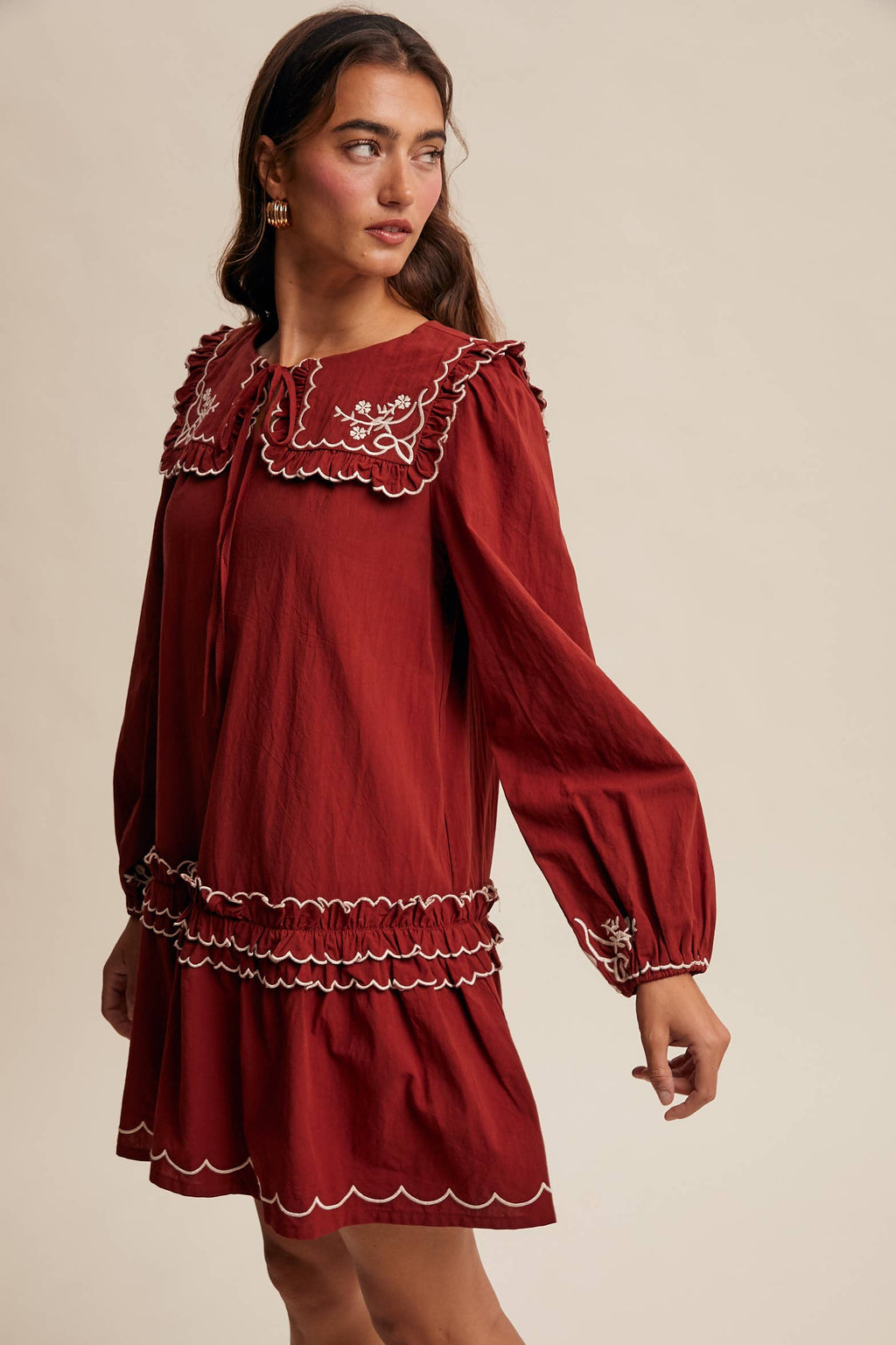 Rita Embroidered Ruffle Dress