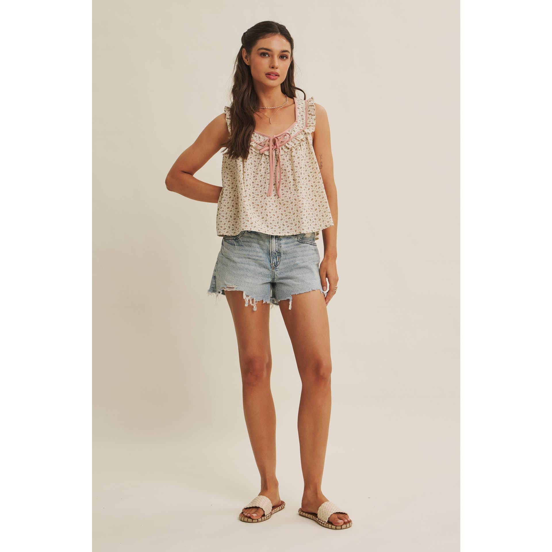 Mira Antique Floral Ruffle Tank
