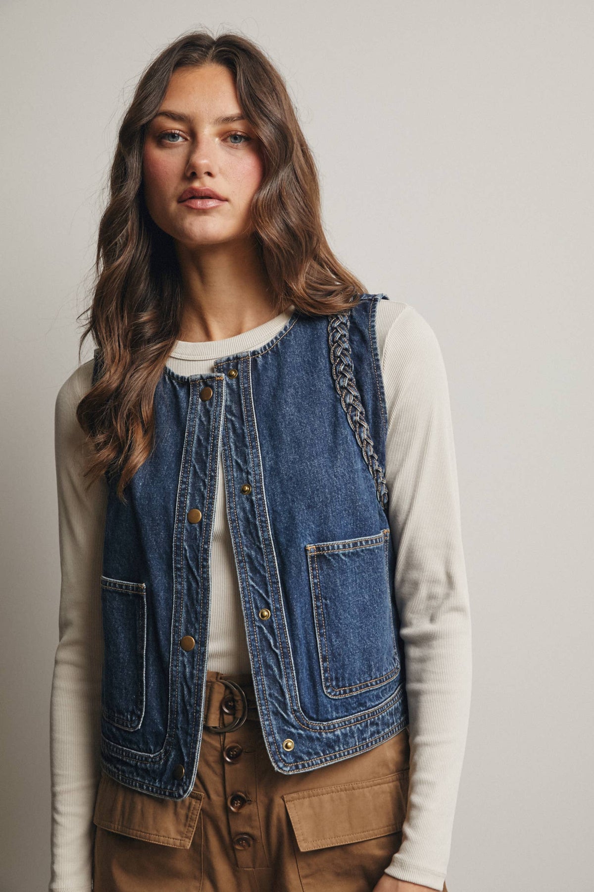Frances Braided Denim Vest
