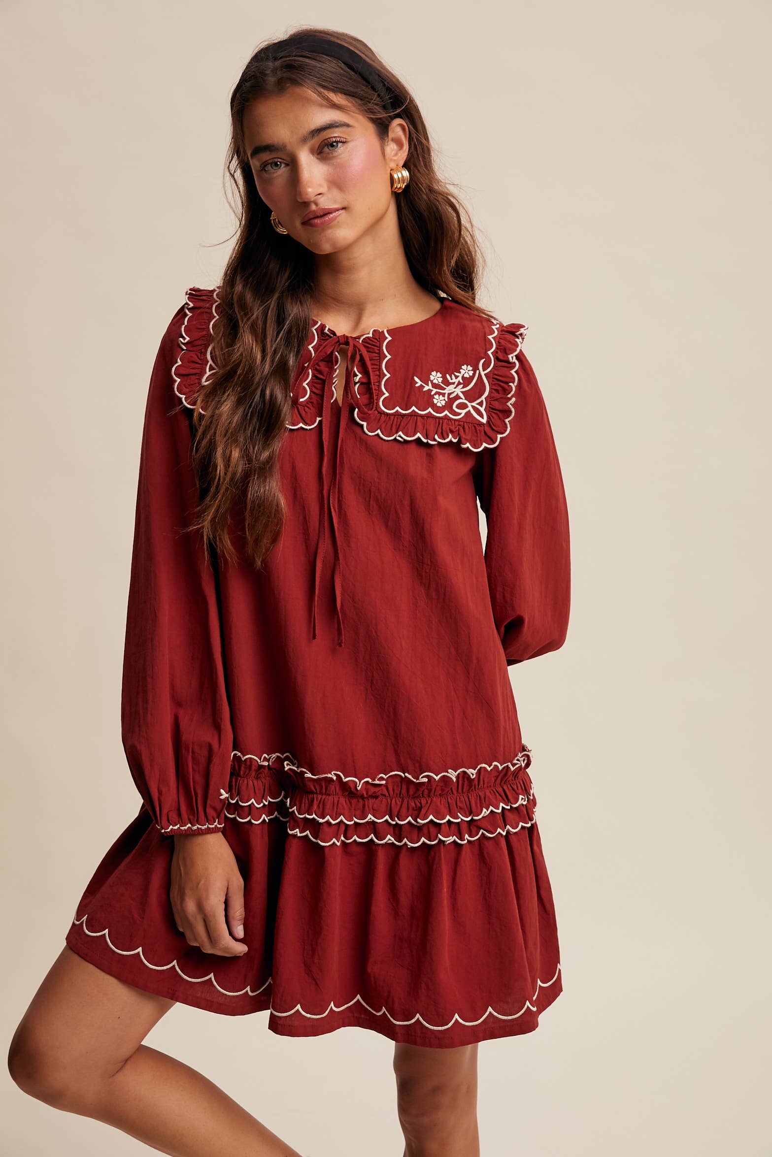 Rita Embroidered Ruffle Dress