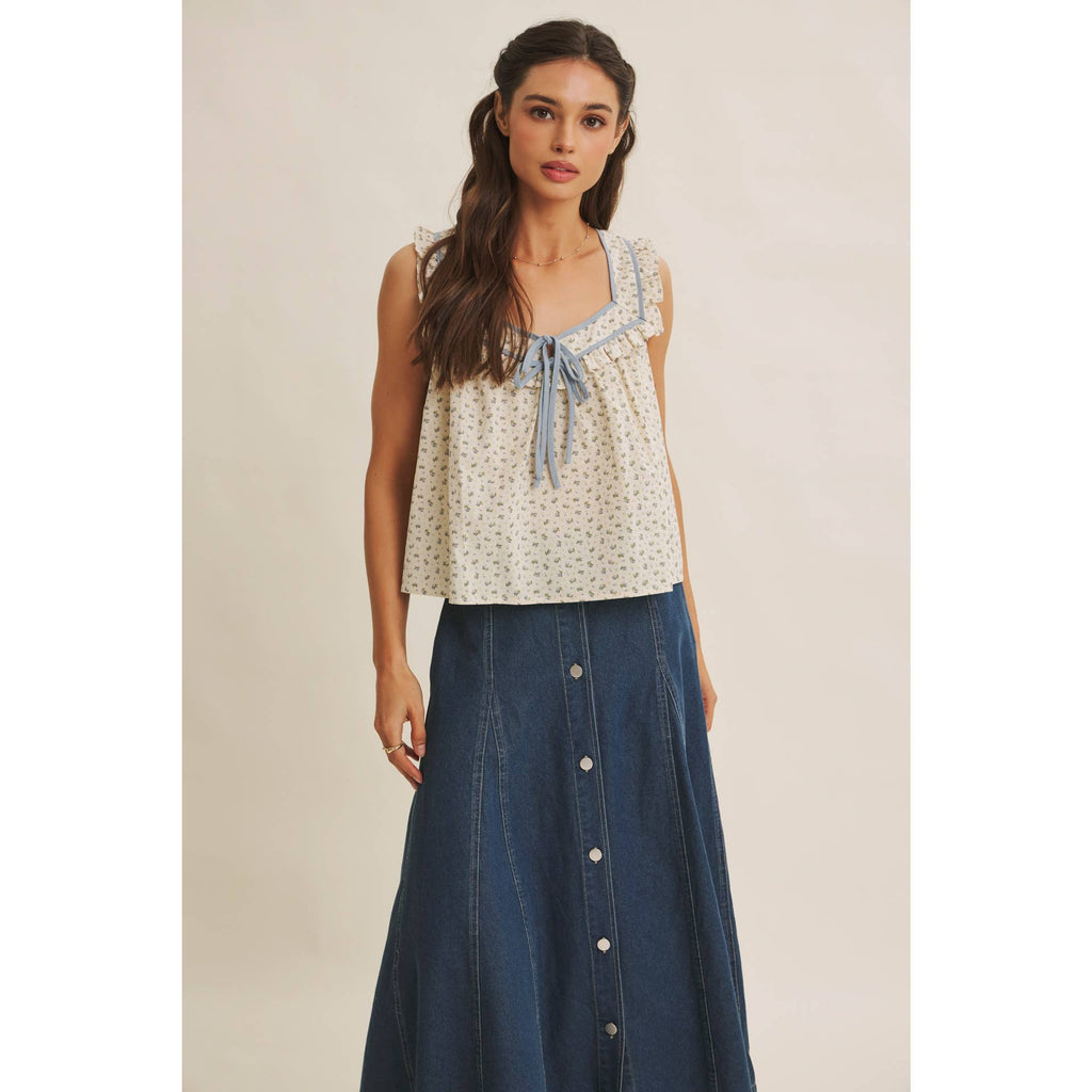 Mira Antique Floral Ruffle Tank