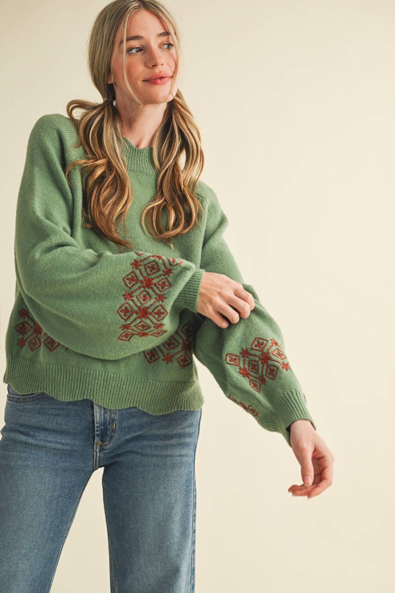 Quinn Scalloped Mock Neck Sweater