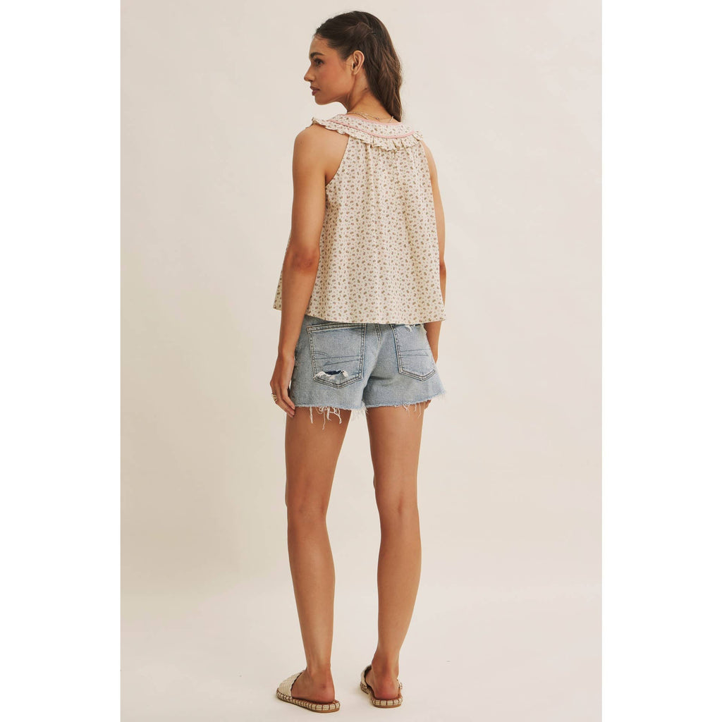 Mira Antique Floral Ruffle Tank