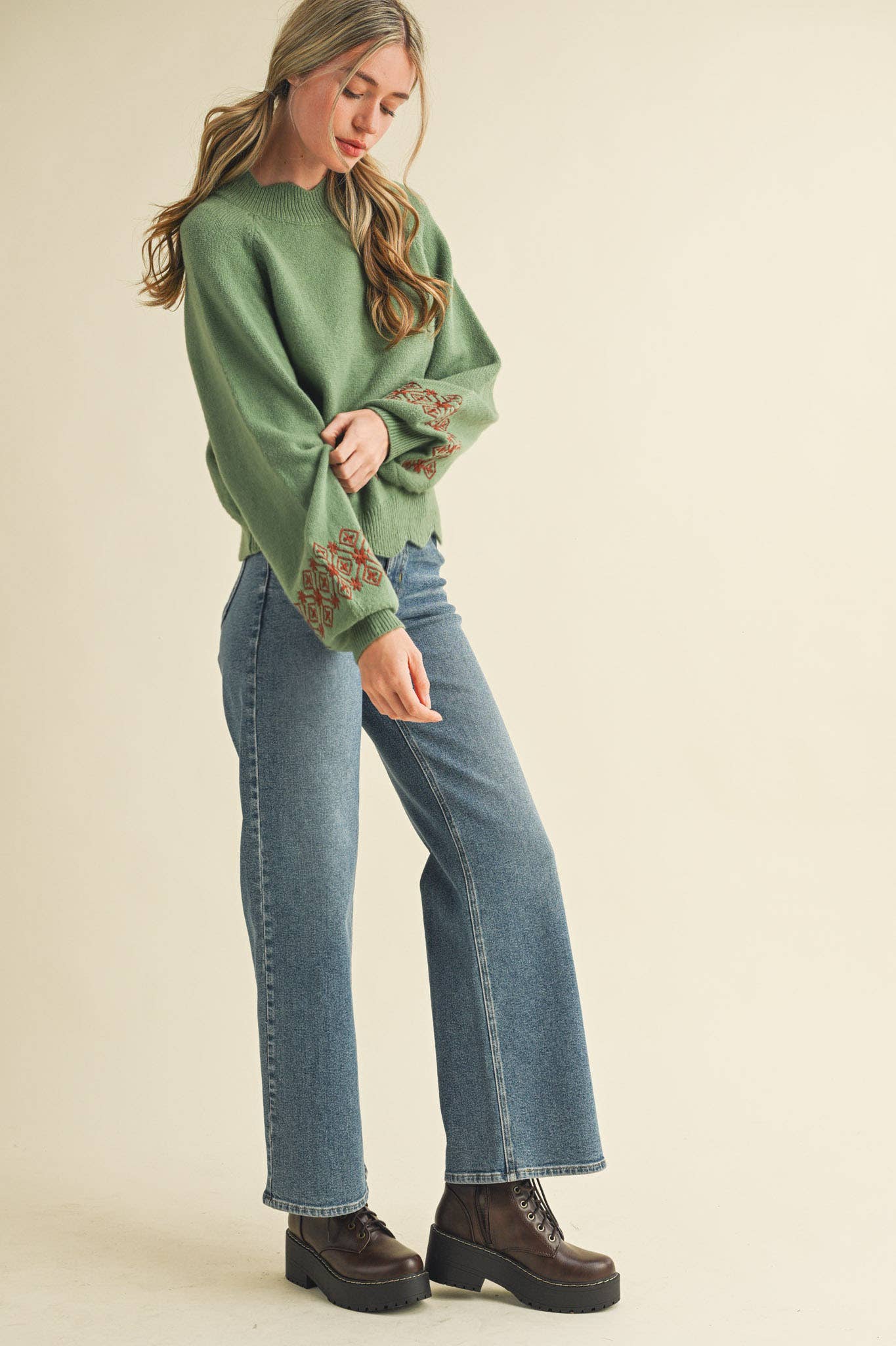 Quinn Scalloped Mock Neck Sweater